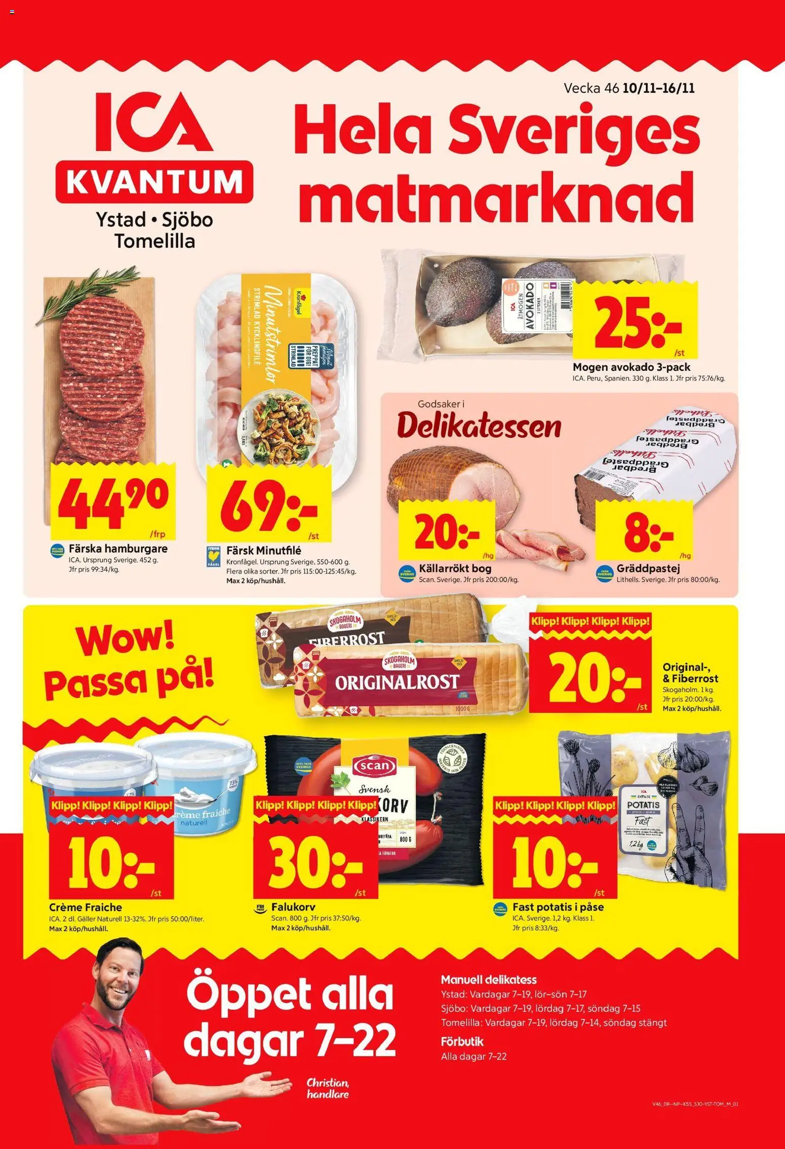 ICA Kvantum reklamblad aktuell från 10.11.2025 | Sida: 1 | Produkter: Hamburgare, Galler, Creme fraiche, Potatis