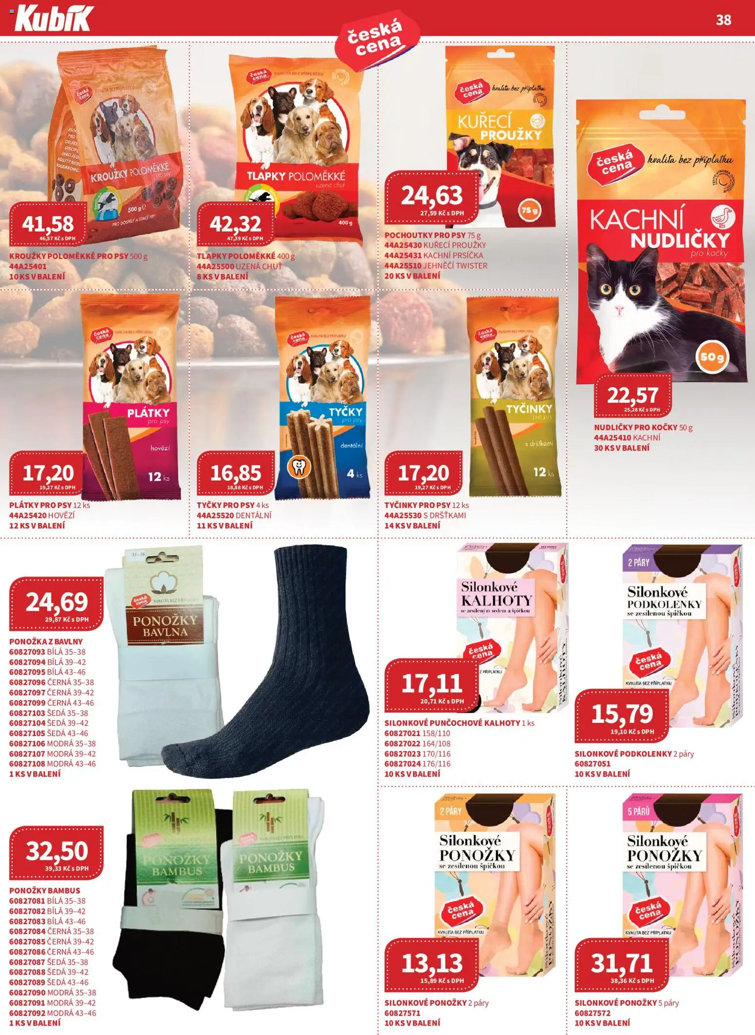 Kubík leták - Velkoobchod 11/2025 od 01.11.2025 | Strana: 38 | Produkty: Hovězí, Kalhoty, Ponožky, Tyčinky