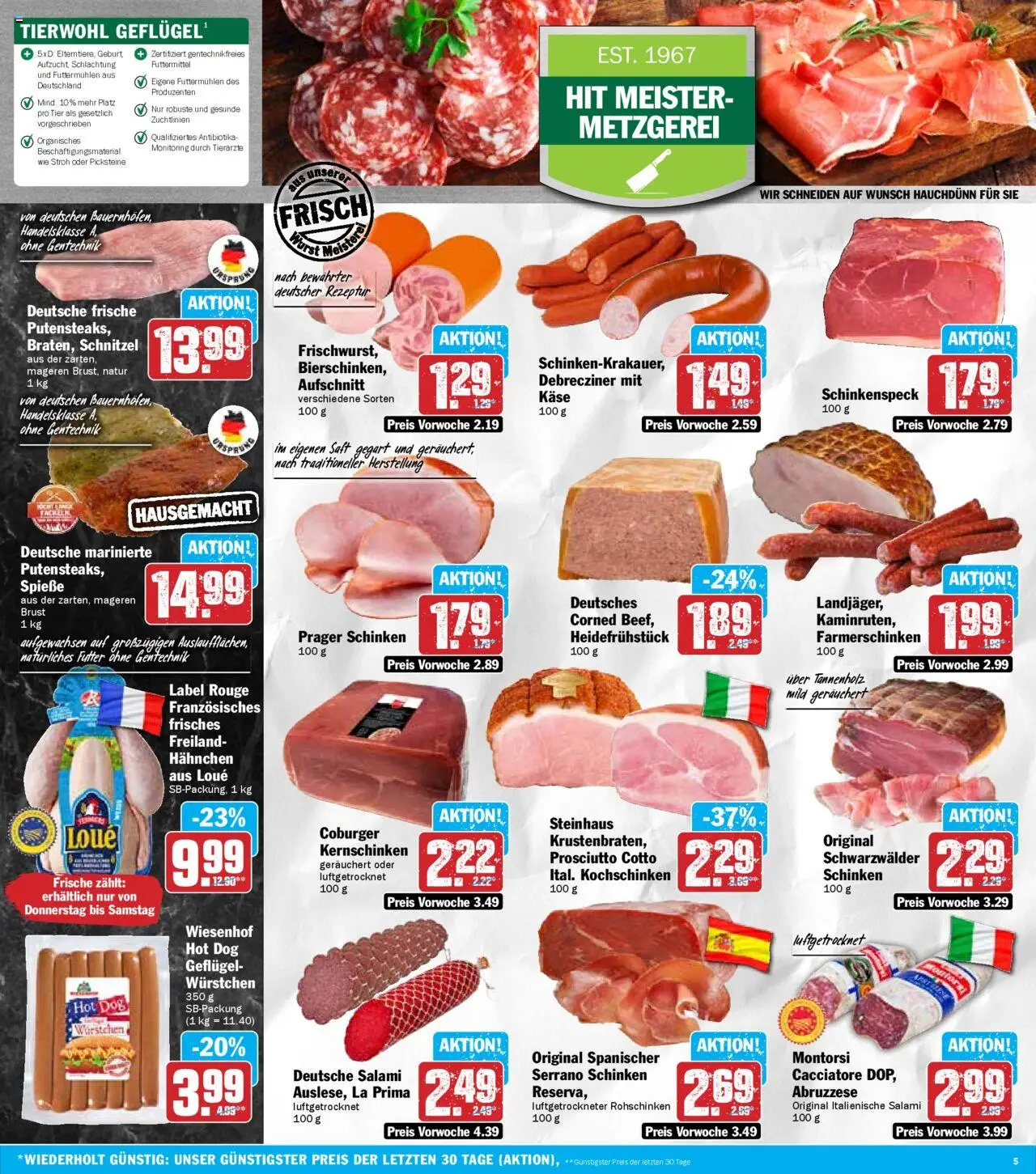 HIT - Baden-Württemberg – gültig ab 22.09.2025 | Seite: 5 | Produkte: Hahnchen, Käse, Salami, Serrano schinken