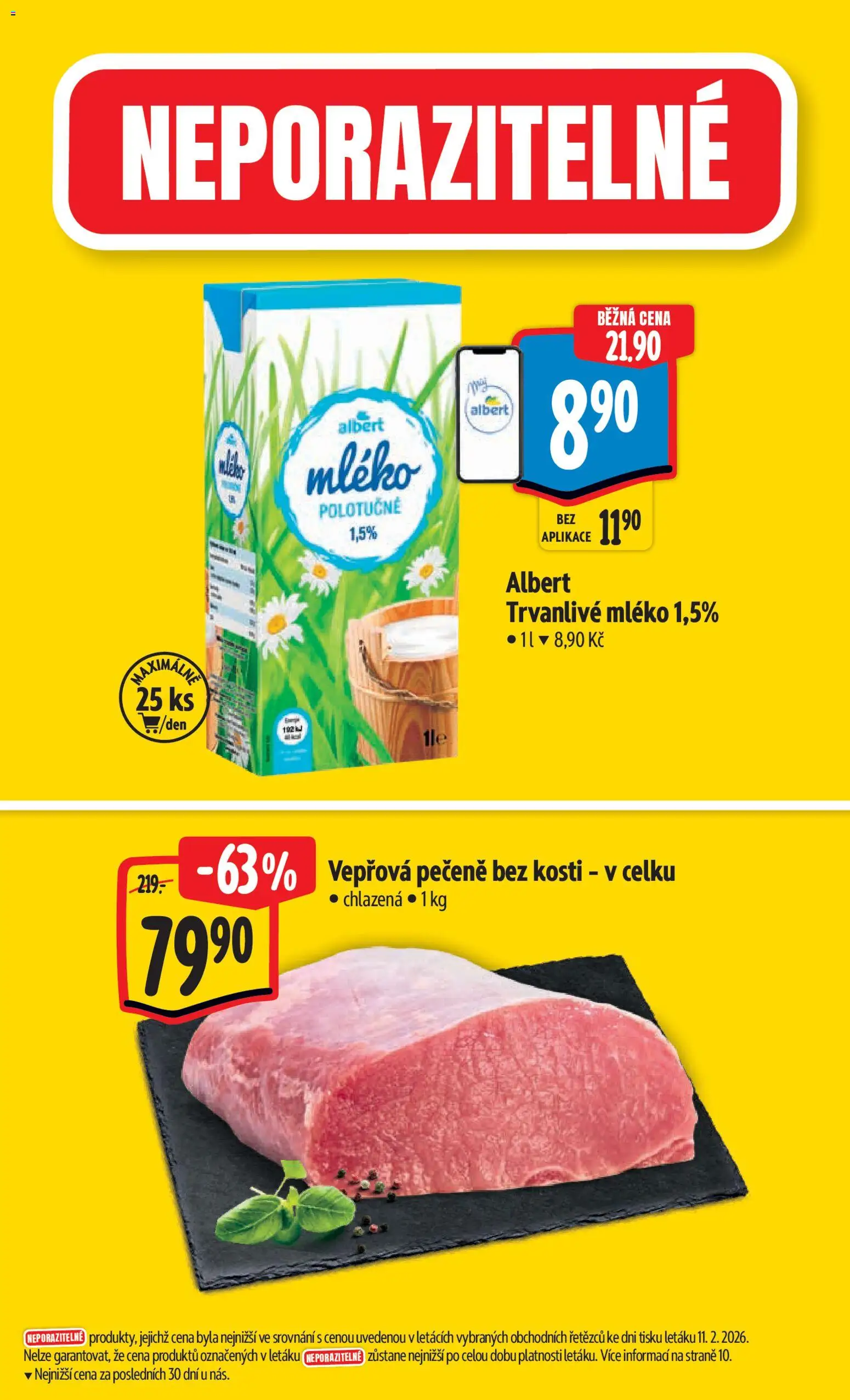 Albert leták - Hypermarket od 18.02.2026 | Strana: 2 | Produkty: Mléko polotučné, Vepřová pečeně, Mléko
