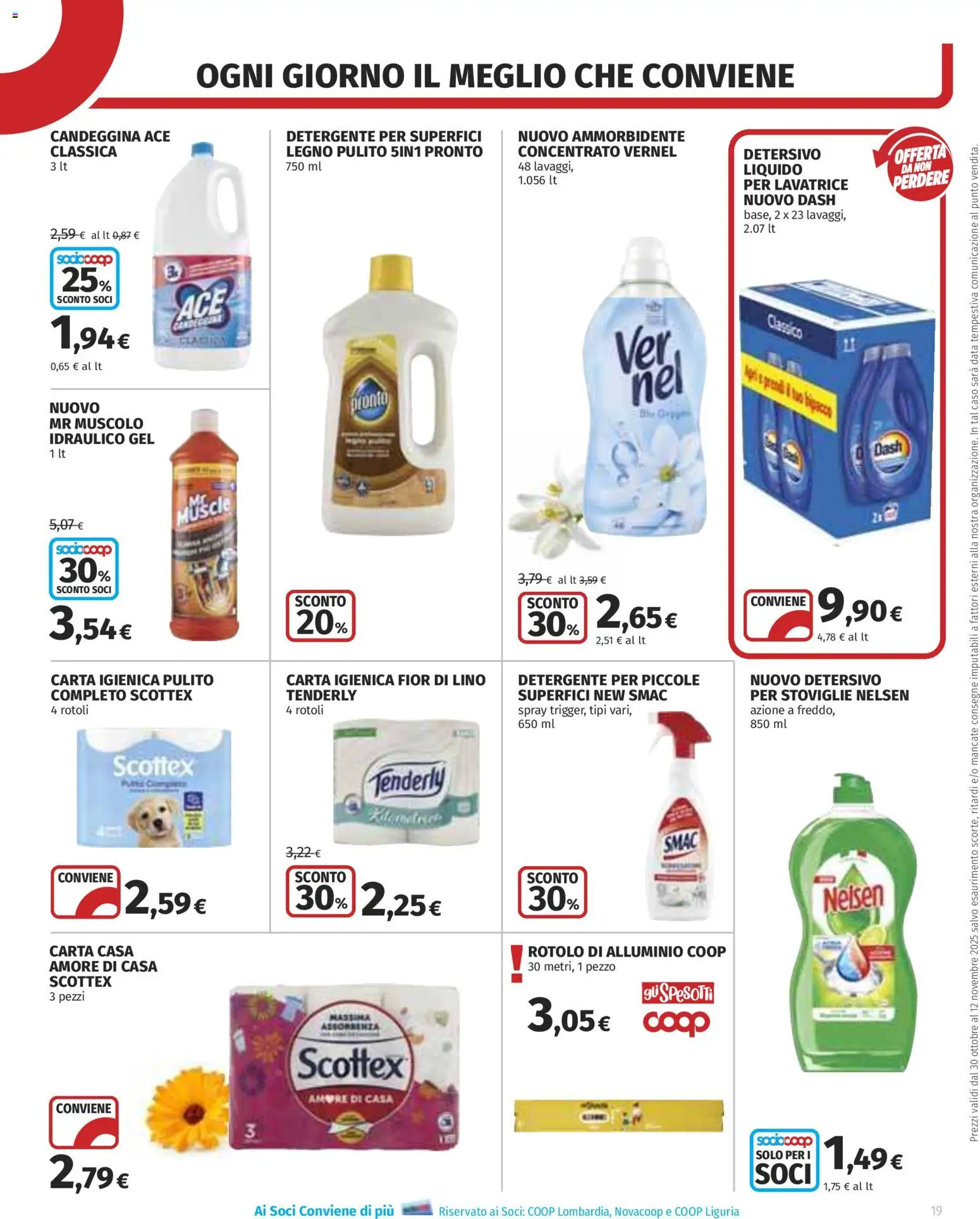 Volantino COOP del 30.10.2025 | Pagina: 19 | Prodotti: Carta igienica, Candeggina, Lavatrice, Alluminio