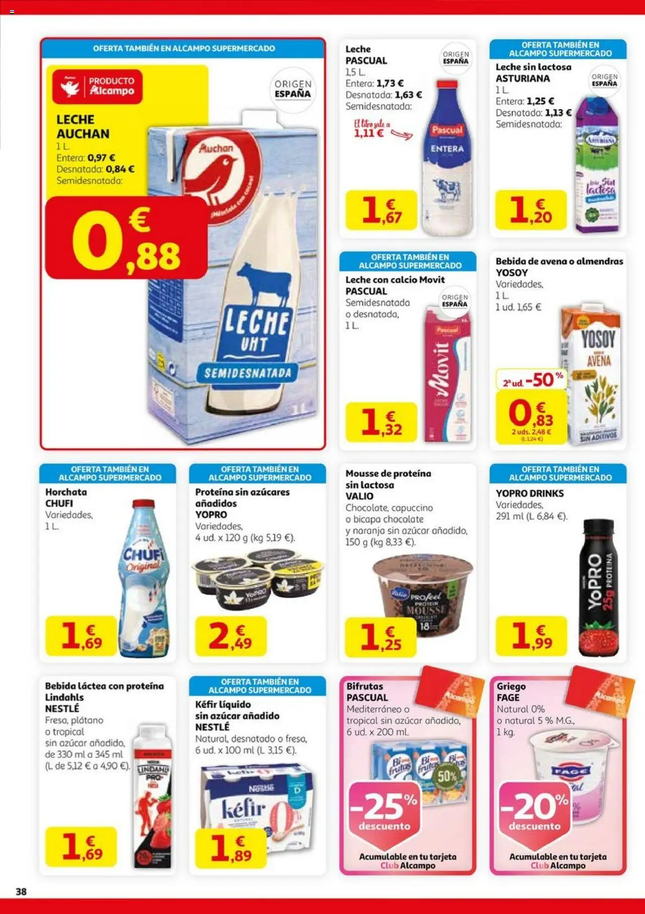 Alcampo - HG Madrid Unificado  │ válido desde el 14.08.2025 | Página: 38 | Productos: Leche sin lactosa, Mousse, Chocolate, Bebida de avena