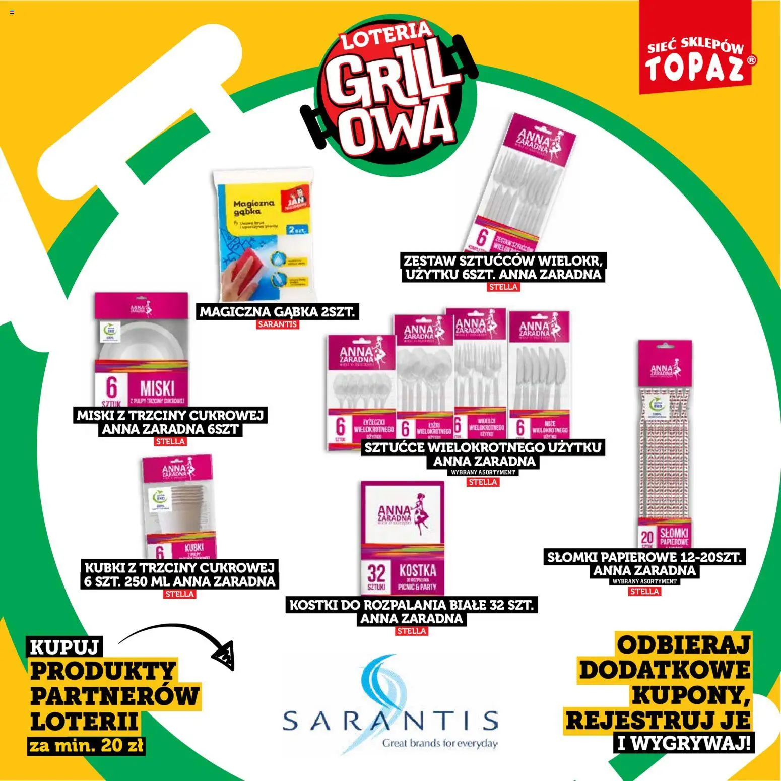 Topaz gazetka - Kupuj, Grilluj I Wygrywaj od 20.04.2026 | Strona: 73 | Produkty: Grill, Słomki, Magiczna gąbka, Sztućce