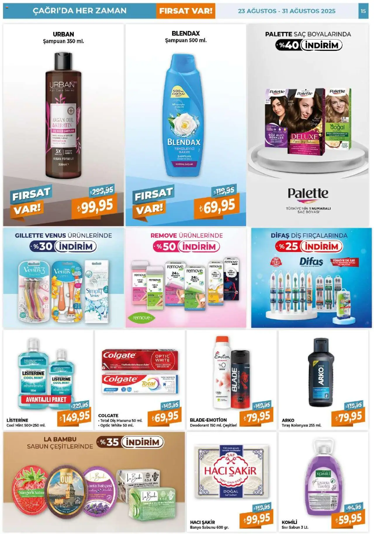 Çağrı Market Katalog - 23.08.2025 tarihinden itibaren geçerlidir | Sayfa: 15 | Ürünler: Banyo, Şampuan, Sabun, Deodorant