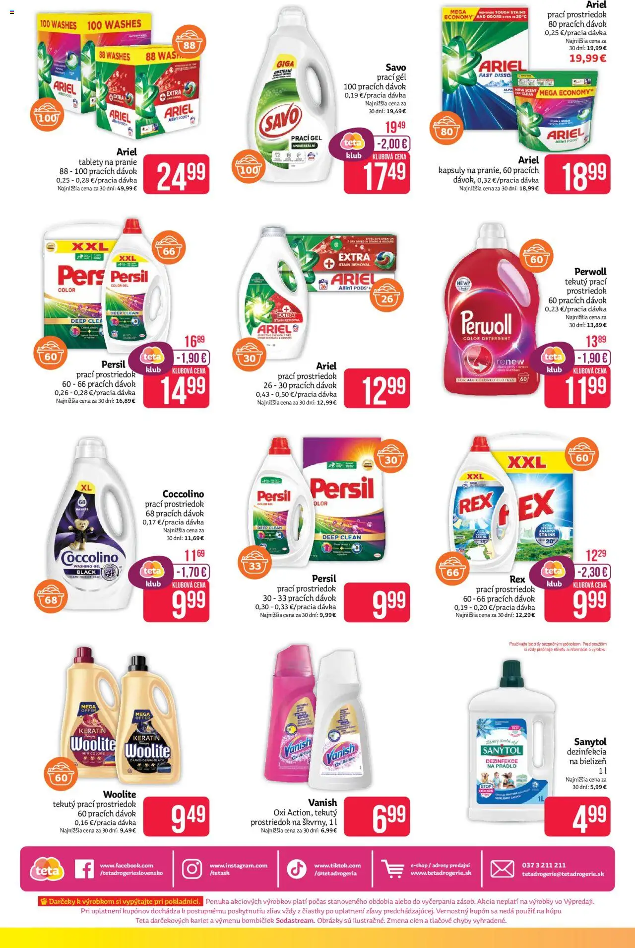 Nové Teta drogerie akcie – leták je platný od 16.09.2025 | Strana: 16 | Produkty: Perwoll, Sanytol, Woolite, Ariel