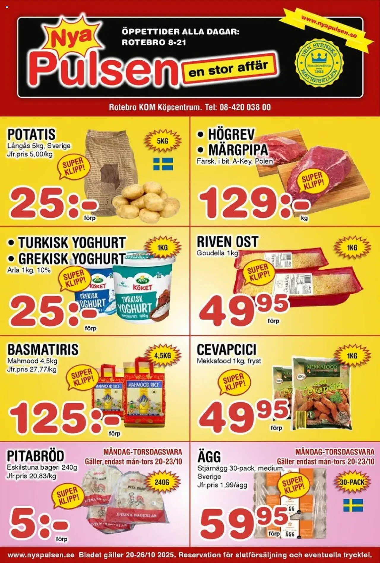 Nya Pulsen reklamblad aktuell från 20.10.2025 | Sida: 1 | Produkter: Galler, Grekisk yoghurt, Pitabröd, Yoghurt