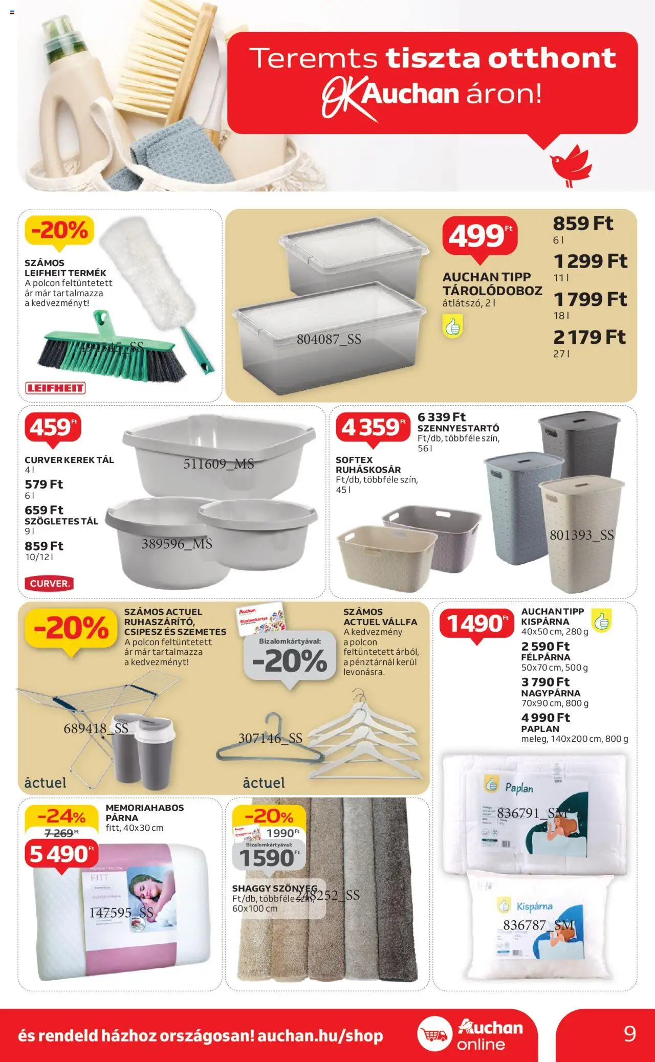 Auchan akciós ujság - amely érvényes a következő dátumtól: 05.06.2025 | Oldal: 9 | Termékek: Szemetes, Paplan, Vállfa, Ruháskosár