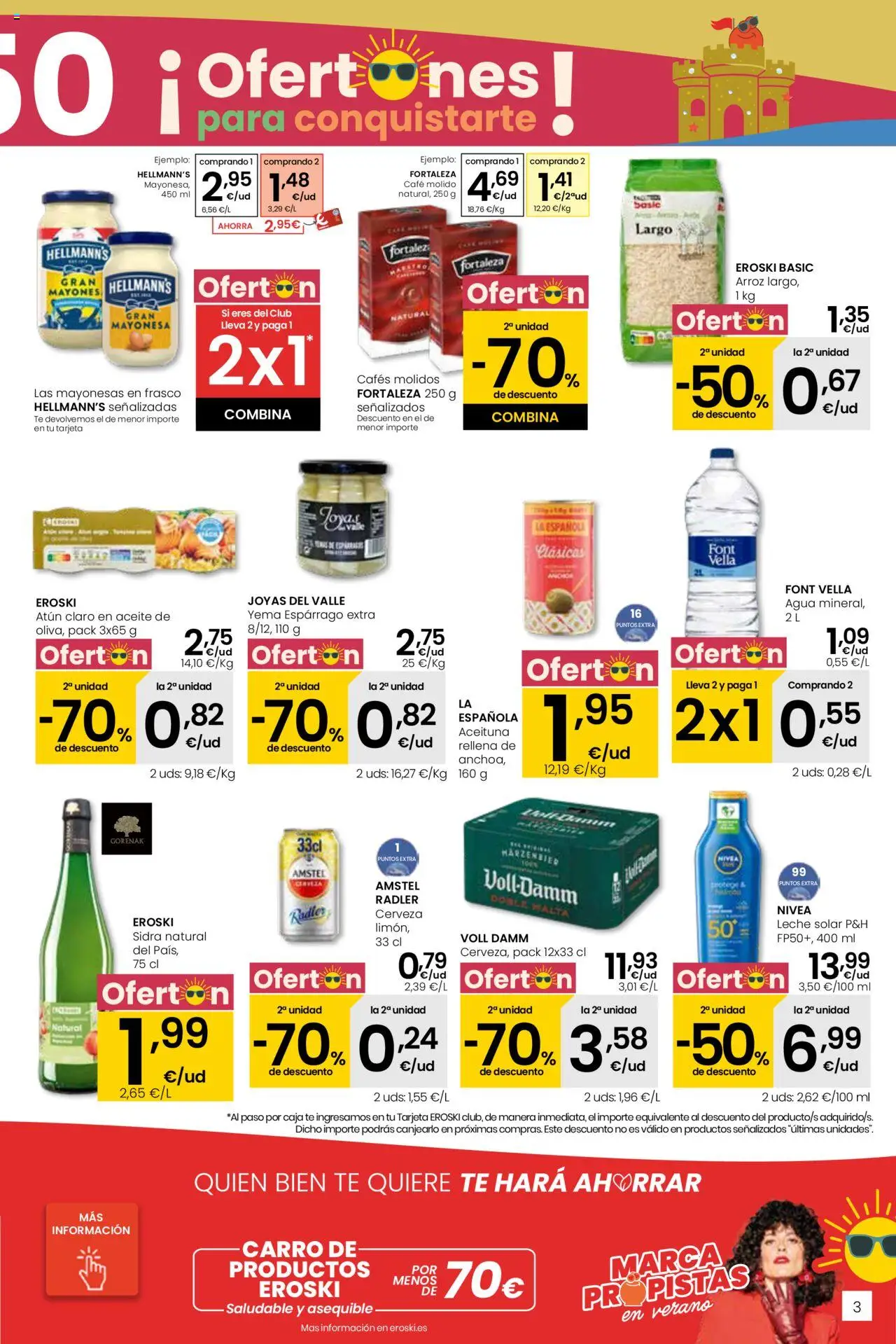Eroski - Center │ válido desde el 31.07.2025 | Página: 3 | Productos: Leche, Aceite, Cerveza, Arroz