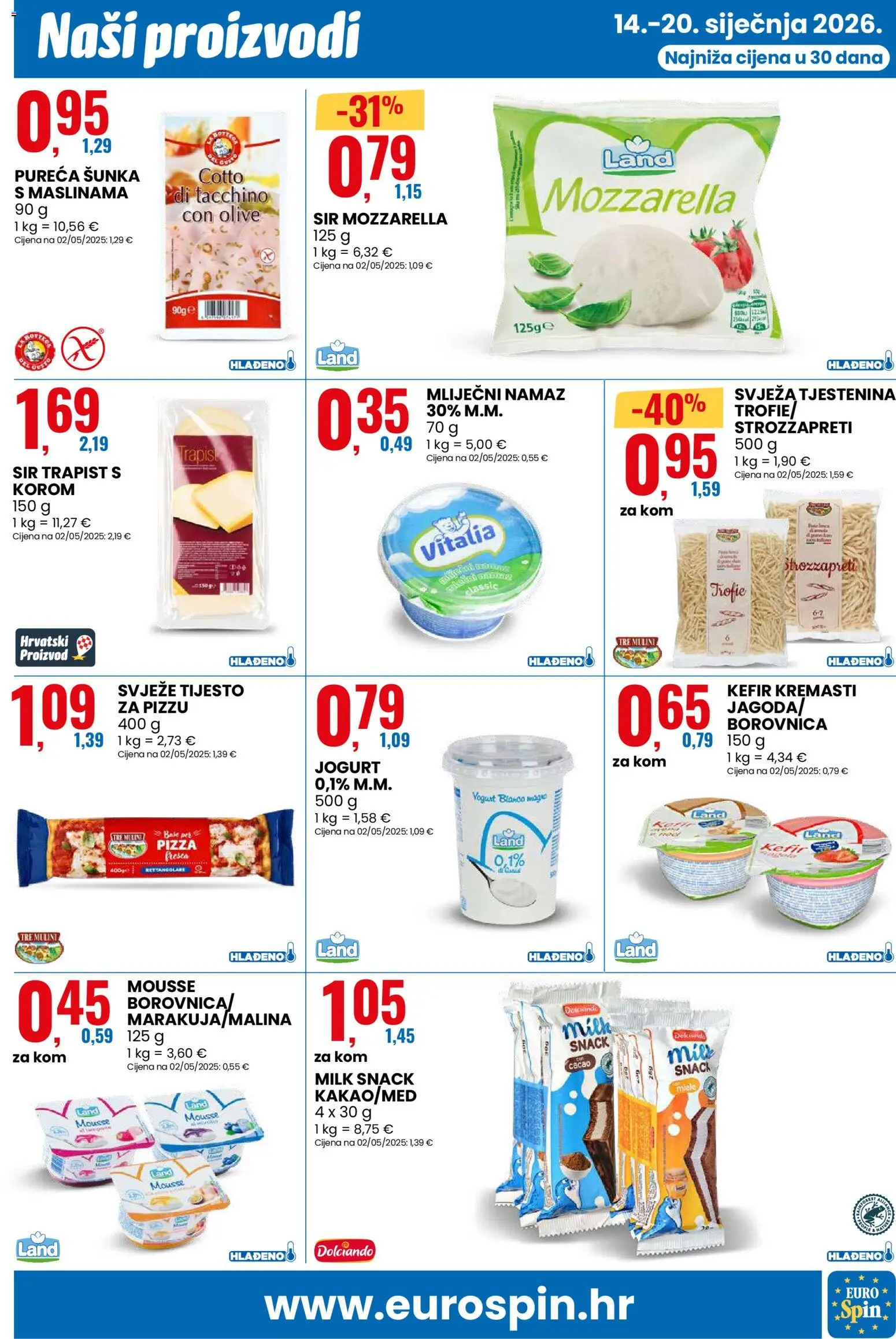 Eurospin katalog | vrijedi od 14.01.2026 | Stranica: 3 | Proizvodi: Mozzarella, Trapist, Pizza, Borovnica