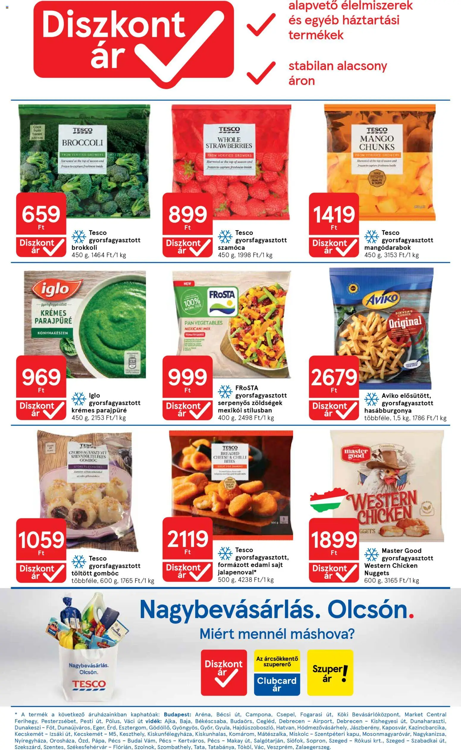 Tesco akciós ujság - amely érvényes a következő dátumtól: 16.04.2026 | Oldal: 10 | Termékek: Nuggets, Sajt, Hasábburgonya, Mangó