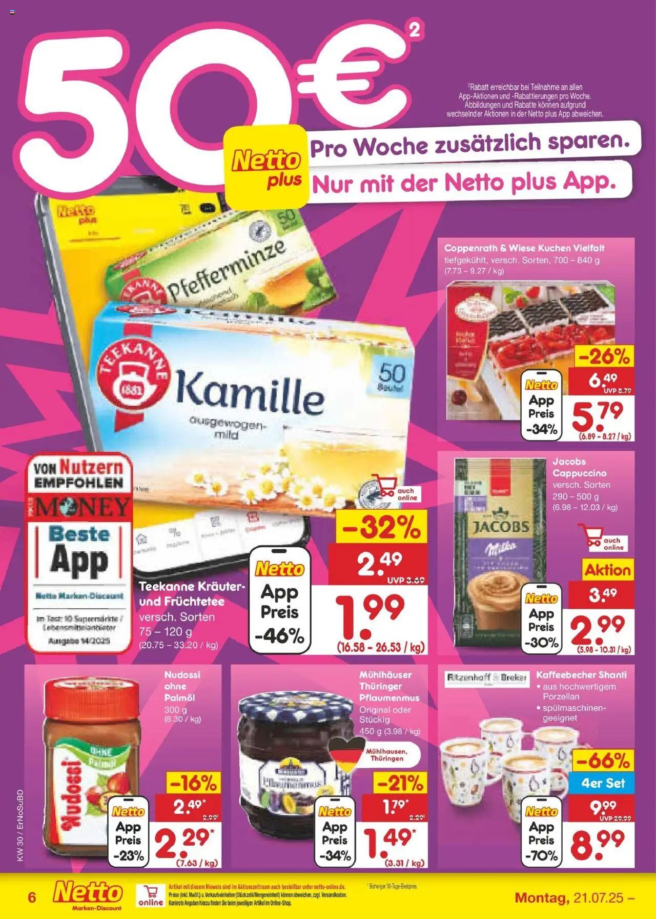 Netto Marken-Discount prospekt Jena-Lobeda	 - gültig ab dem 21.07.2025 | Seite: 6 | Produkte: Teekanne, Kuchen