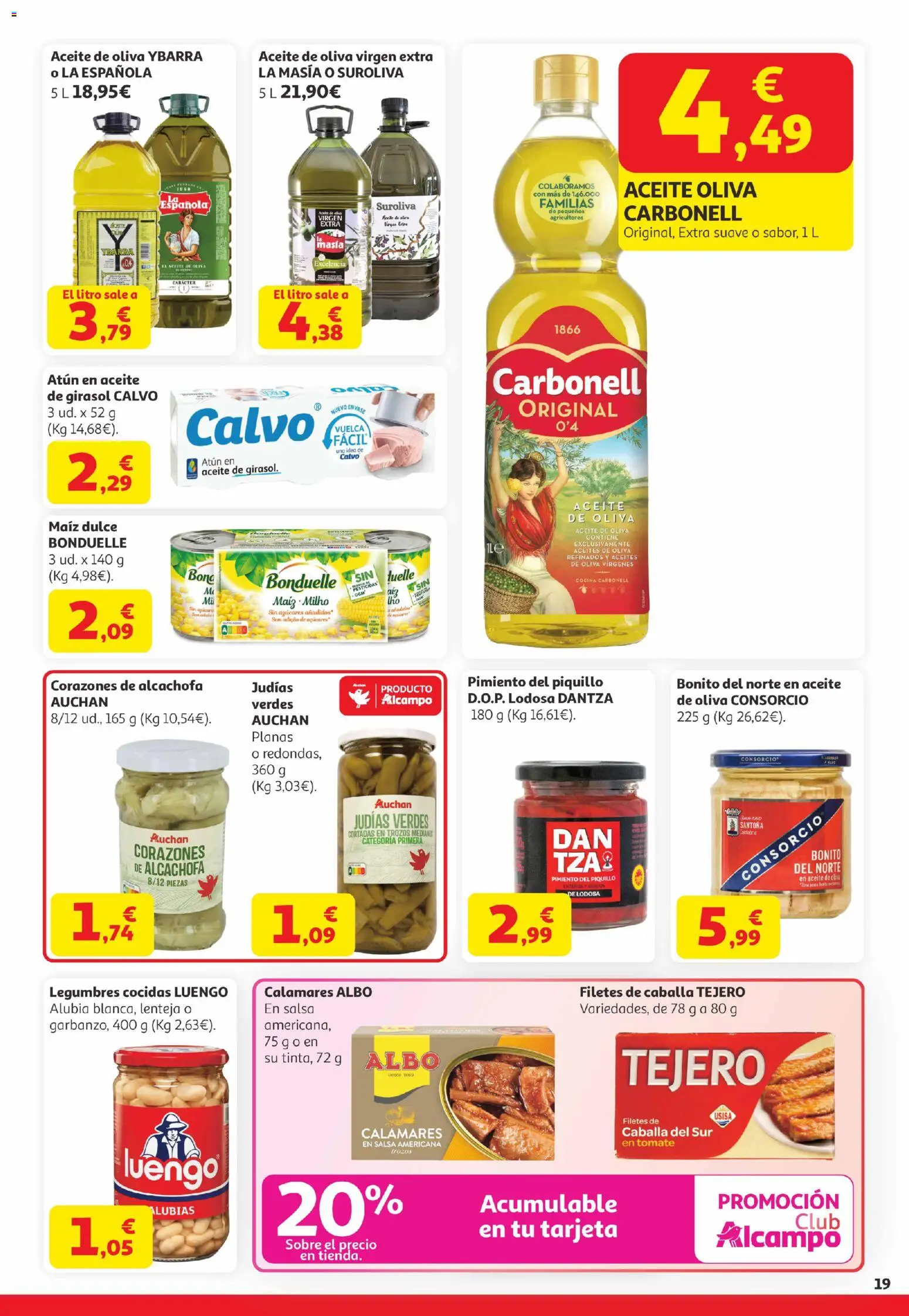 Alcampo Canarias │ válido desde el 07.04.2026 | Página: 19 | Productos: Calamares, Aceite, Aceite de oliva, Σταθμός εργασίας