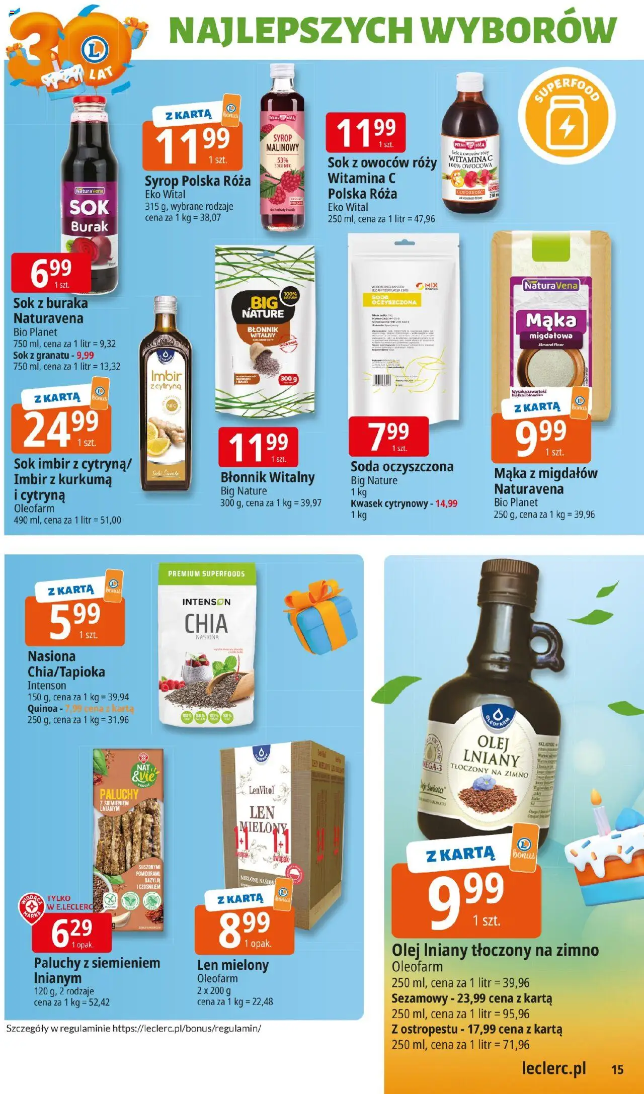 E.Leclerc Gazetka - Zielona Góra od 16.09.2025 | Strona: 15 | Produkty: Syrop malinowy, Nasiona, Quinoa, Olej