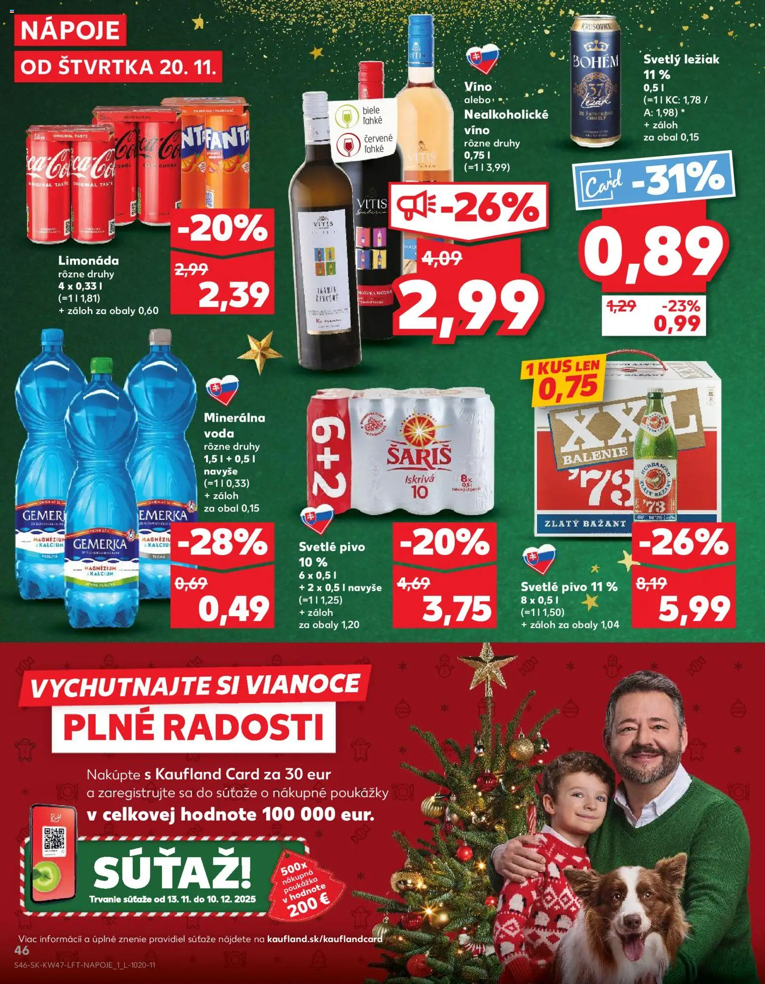 Nové Kaufland akcie – leták je platný od 20.11.2025 | Strana: 46 | Produkty: Krušovice, Zlatý Bažant, Nealkoholické víno, Gemerka