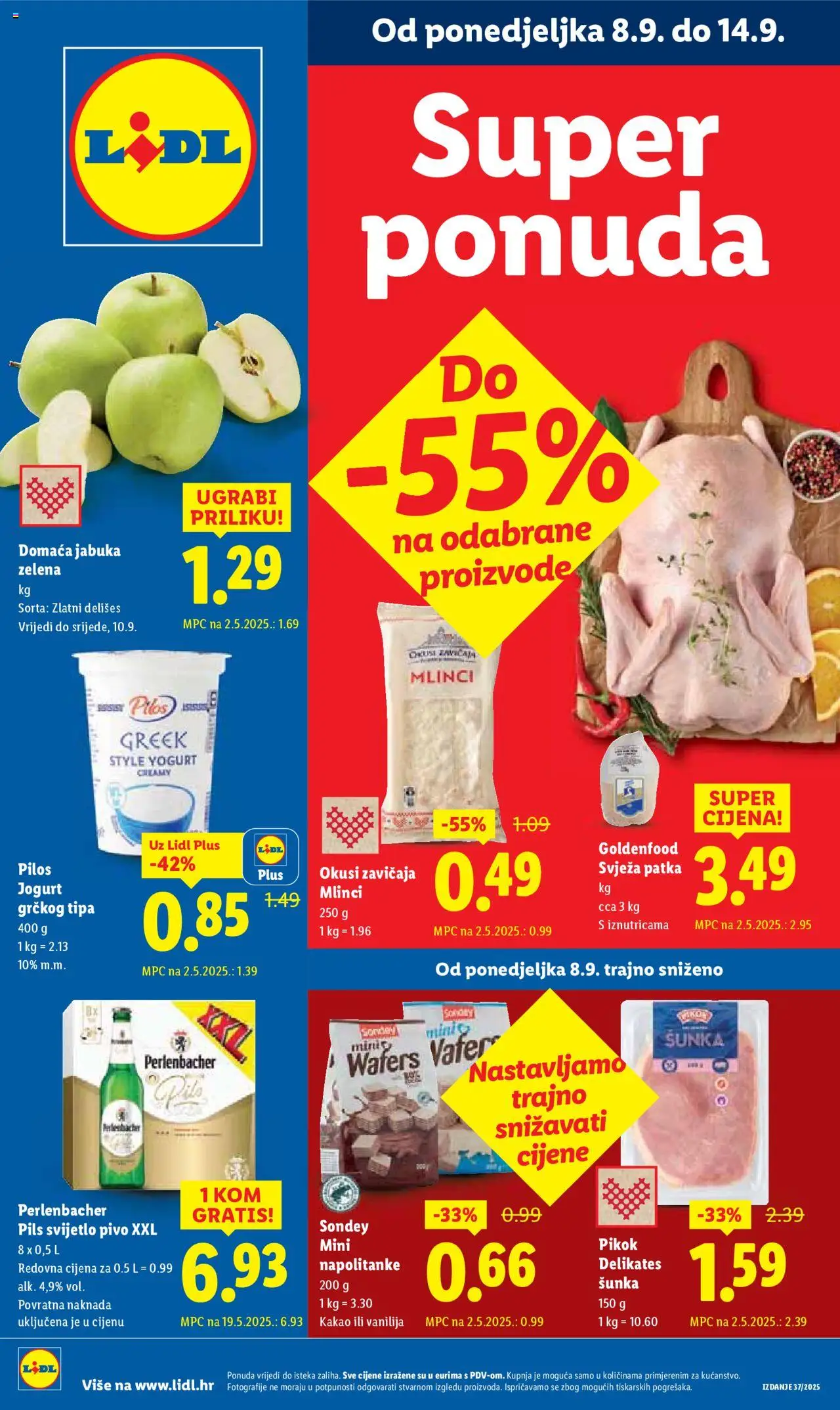 Lidl katalog | vrijedi od 08.09.2025 | Stranica: 1 | Proizvodi: Šunka, Pivo, Napolitanke, Kakao