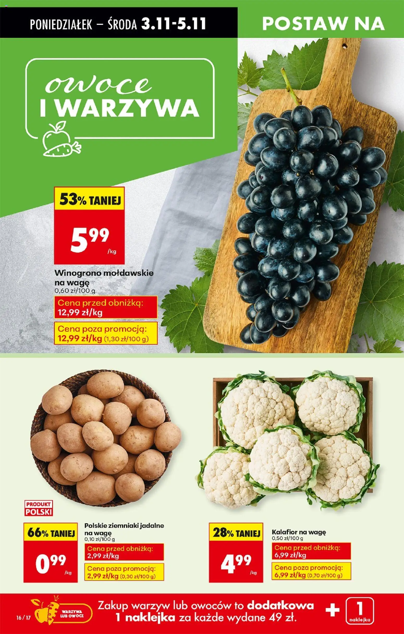 Biedronka gazetka od 03.11.2025 | Strona: 18 | Produkty: Kalafior, Winogrono, Warzywa, Owoce