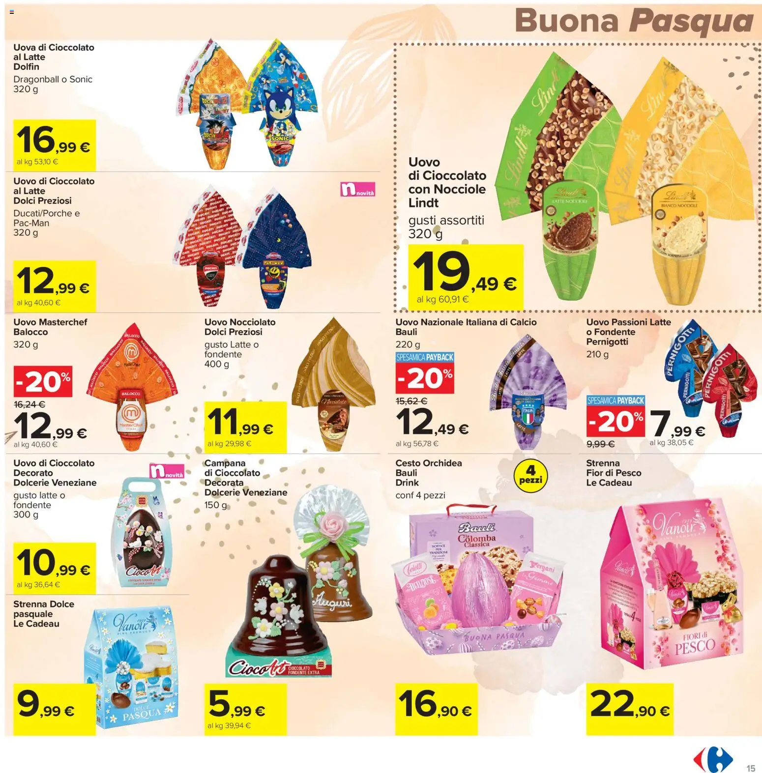 Volantino Carrefour del 24.03.2026 | Pagina: 15 | Prodotti: Uova, Cioccolato, Nocciole, Orchidea