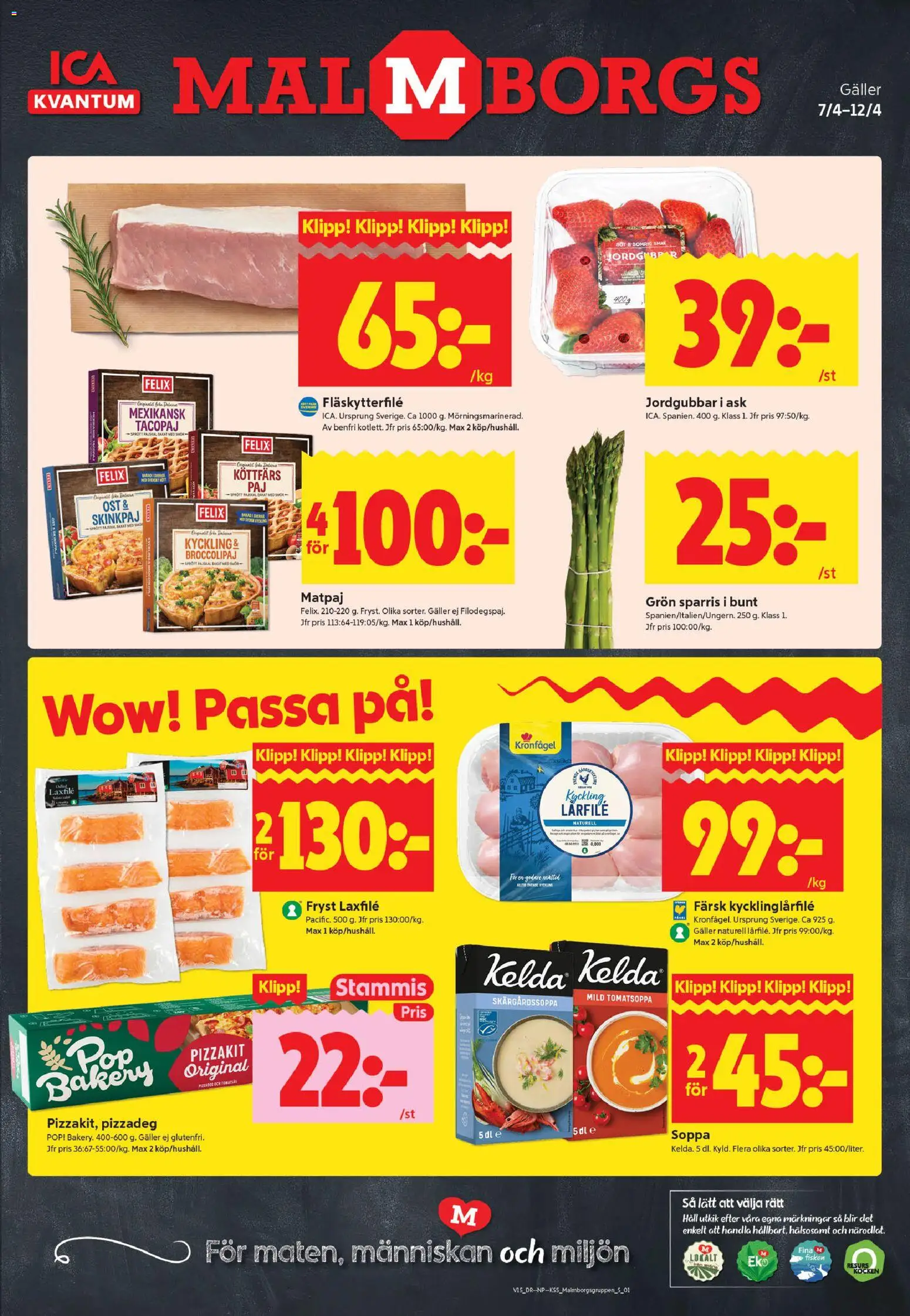 ICA Kvantum reklamblad aktuell från 06.04.2026 | Sida: 1 | Produkter: Ost, Pizzakit, Sparris, Fisken