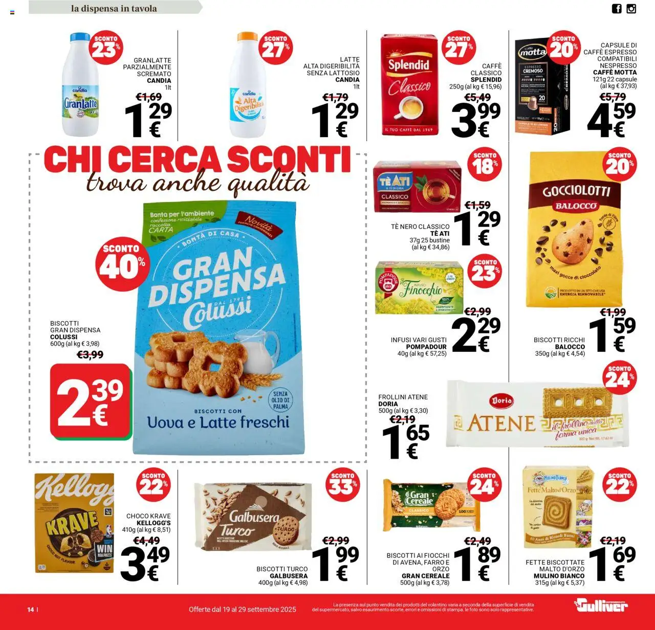 Volantino Gulliver del 19.09.2025 | Pagina: 14 | Prodotti: Uova, Caffè, Fette biscottate, Farro