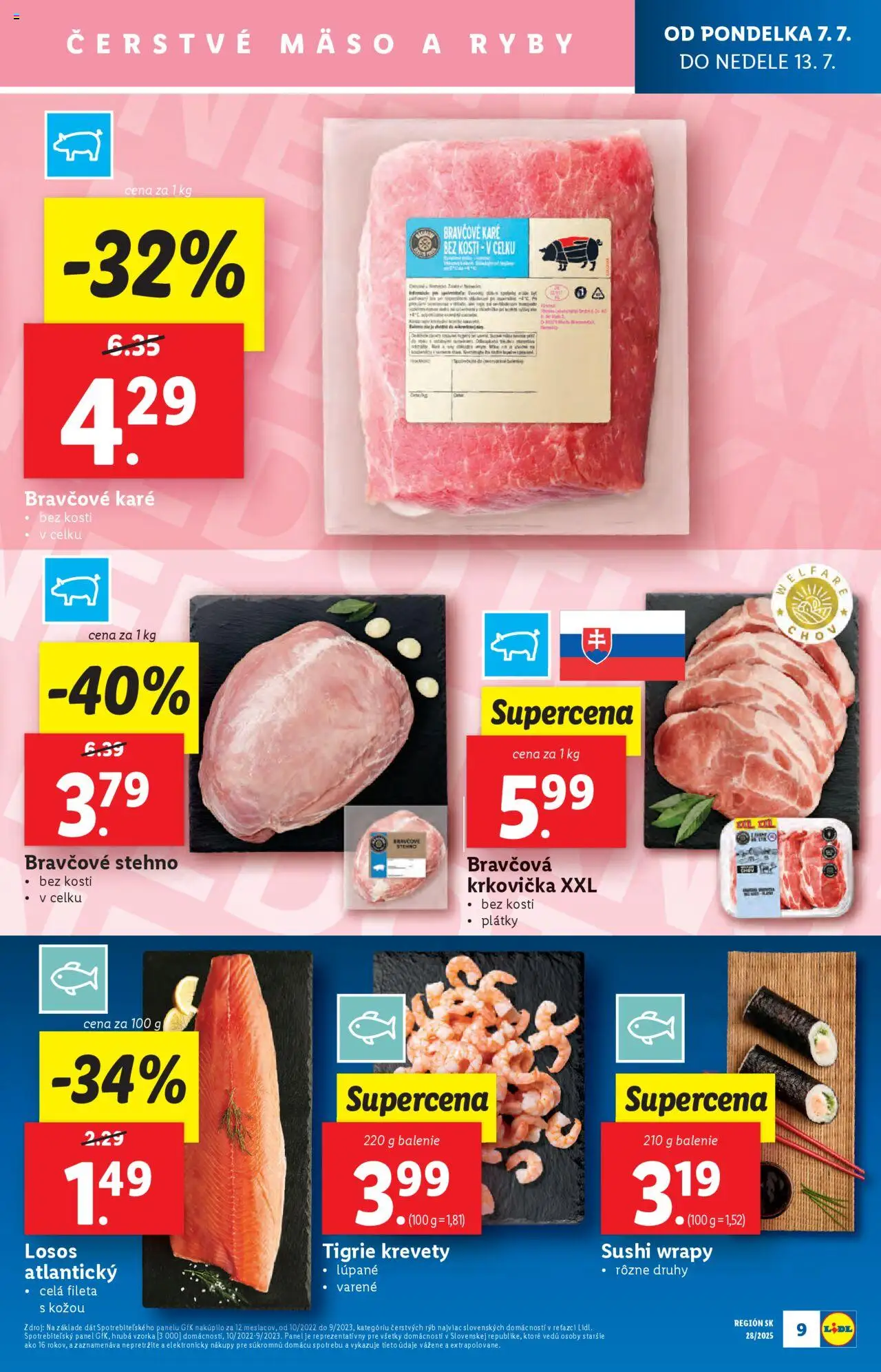 Lidl leták │ platný od 07.07.2025 | Strana: 9 | Produkty: Ryby, Bravčová krkovička, Krkovička, Bravčové karé