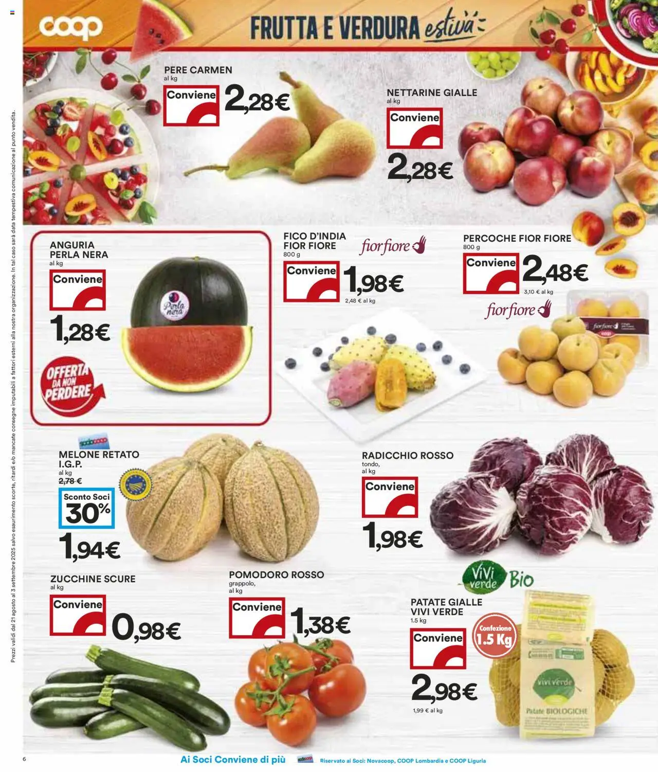 Volantino COOP del 21.08.2025 | Pagina: 6 | Prodotti: Frutta, Pomodoro, Data, Zucchine