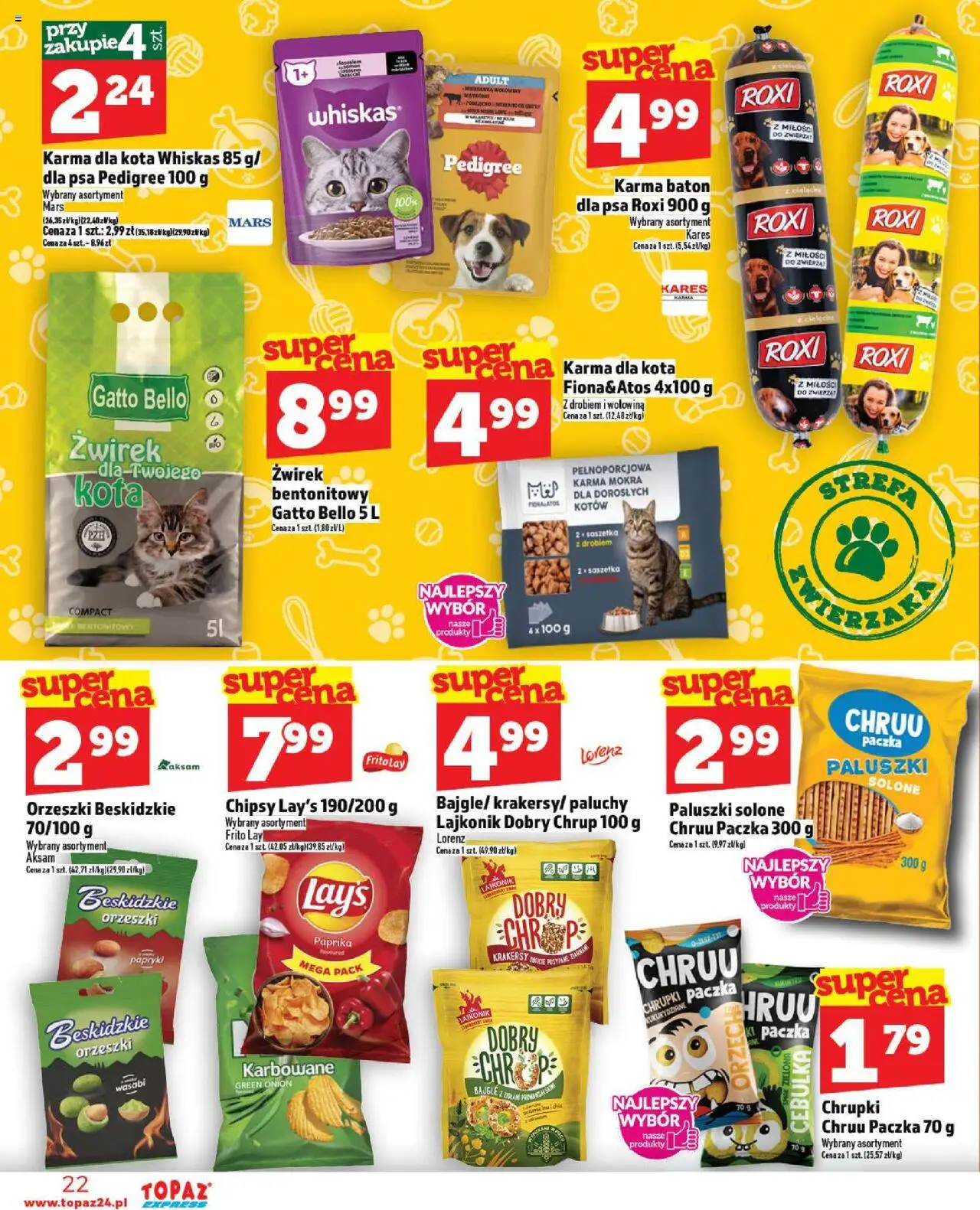 Topaz Gazetka - Express od 02.10.2025 | Strona: 22 | Produkty: Chipsy, Paluszki, Krakersy, Karma dla kota