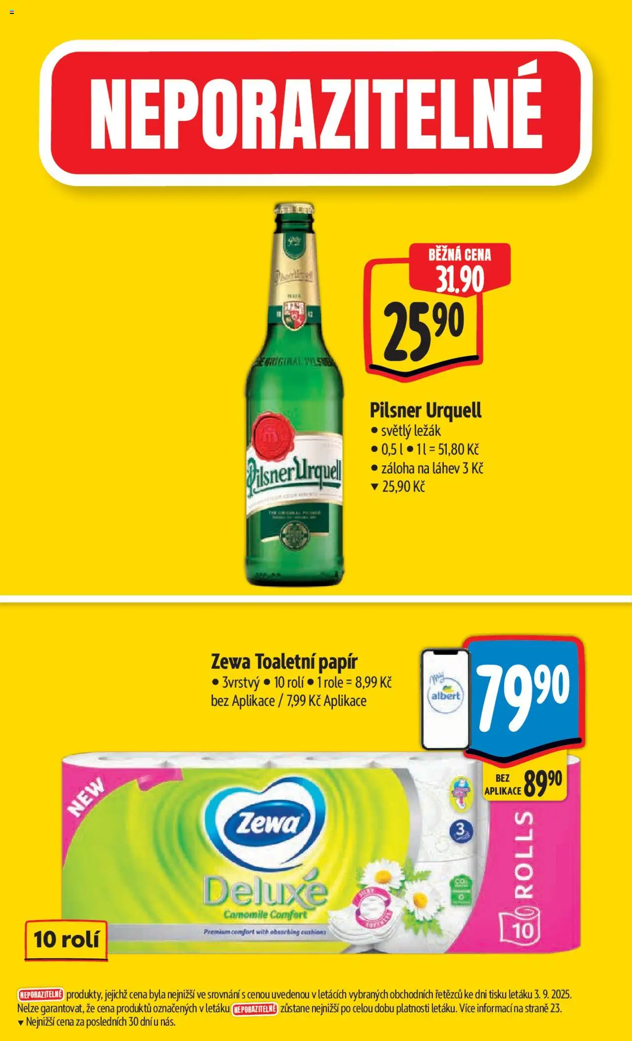Albert leták - Hypermarket od 10.09.2025 | Strana: 4 | Produkty: Zewa deluxe, Pilsner Urquell, Zewa Toaletní papír, Láhev