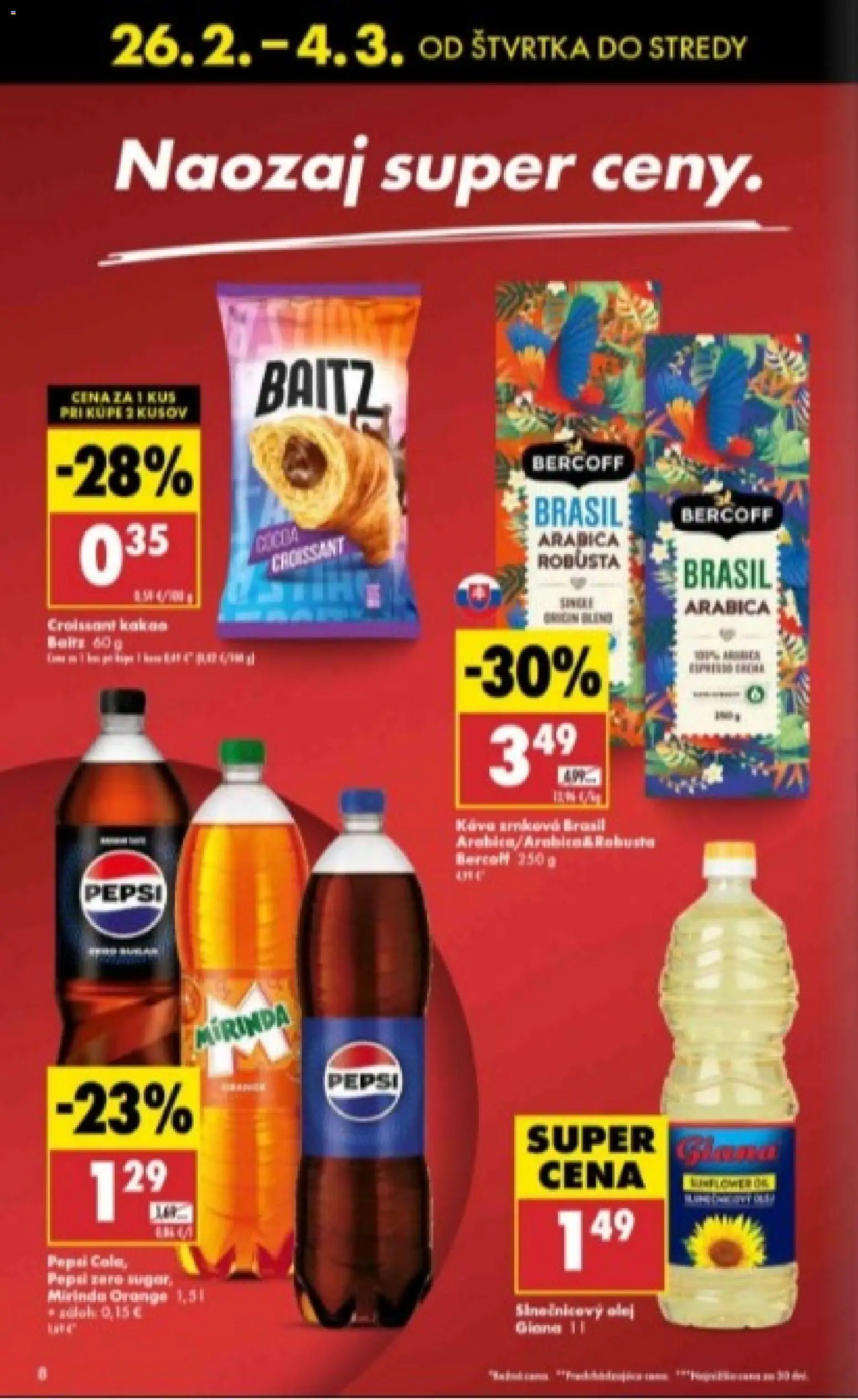 Nové Biedronka akcie – leták je platný od 26.02.2026 | Strana: 8 | Produkty: Káva, Croissant, Pepsi, Mirinda