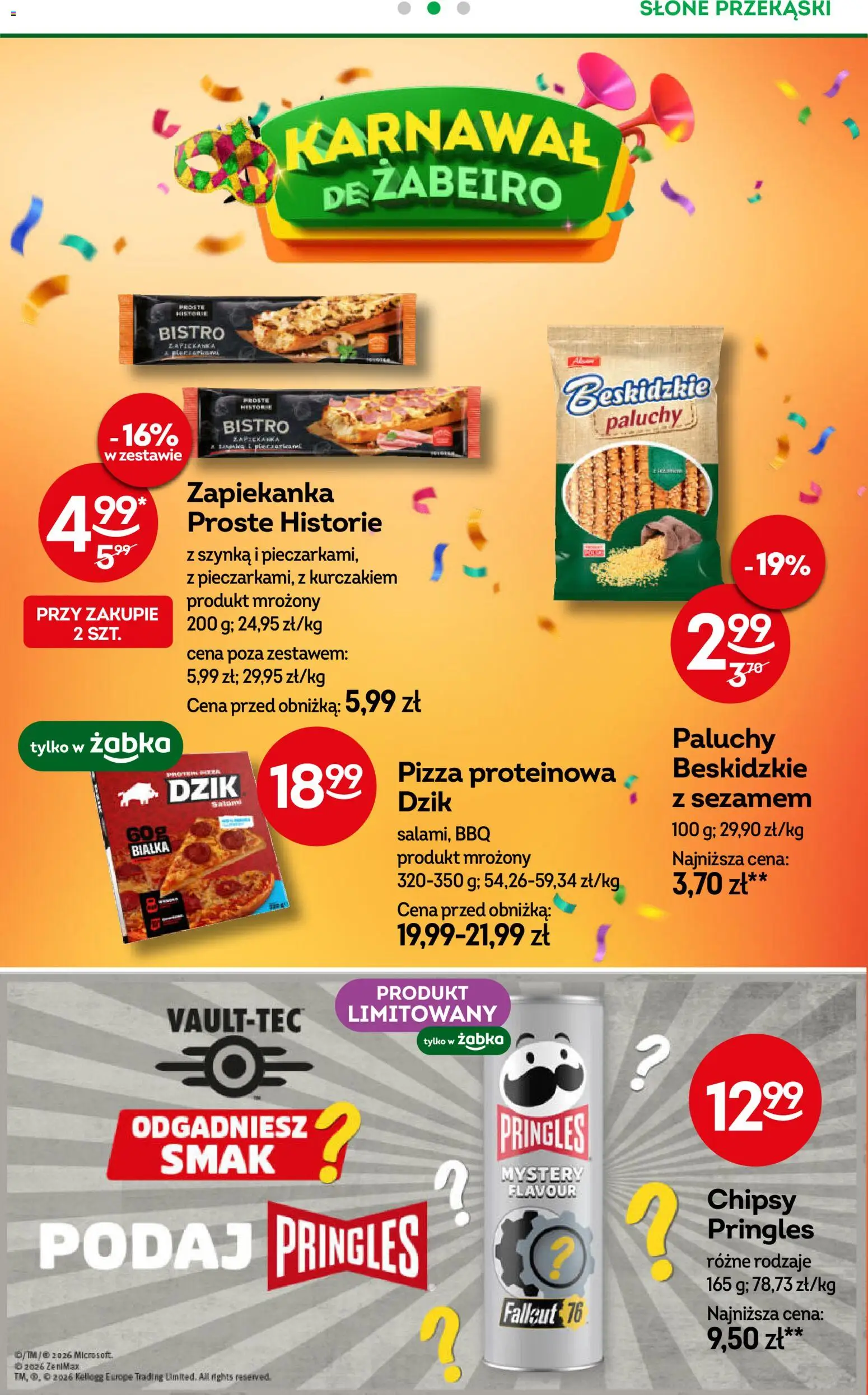 Żabka Gazetka od 14.01.2026 | Strona: 14 | Produkty: Chipsy, Szynka, Pizza, Pringles