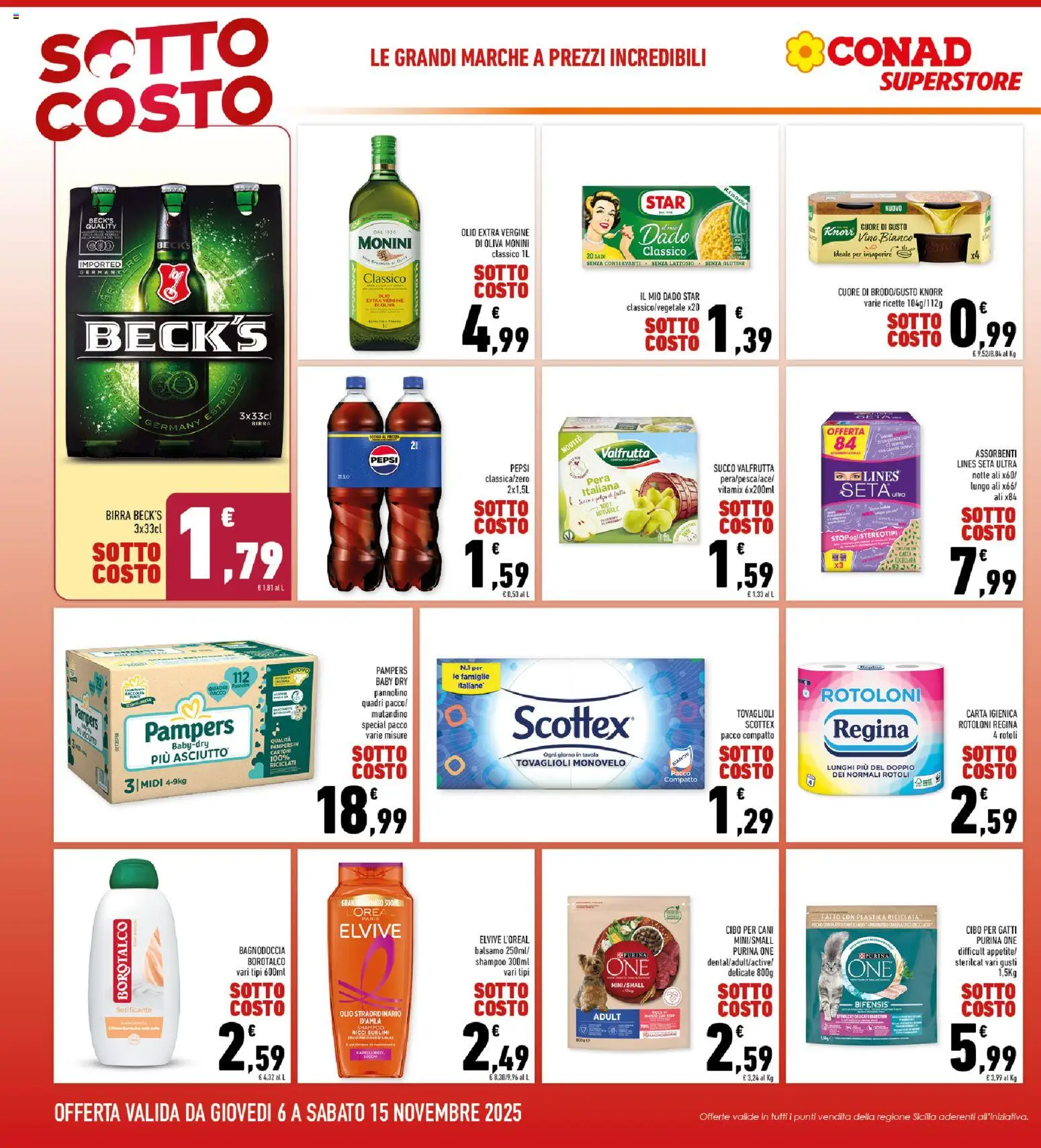Volantino Conad del 06.11.2025 | Pagina: 4 | Prodotti: Mutandine, Olio, Olio extra vergine, Vino bianco