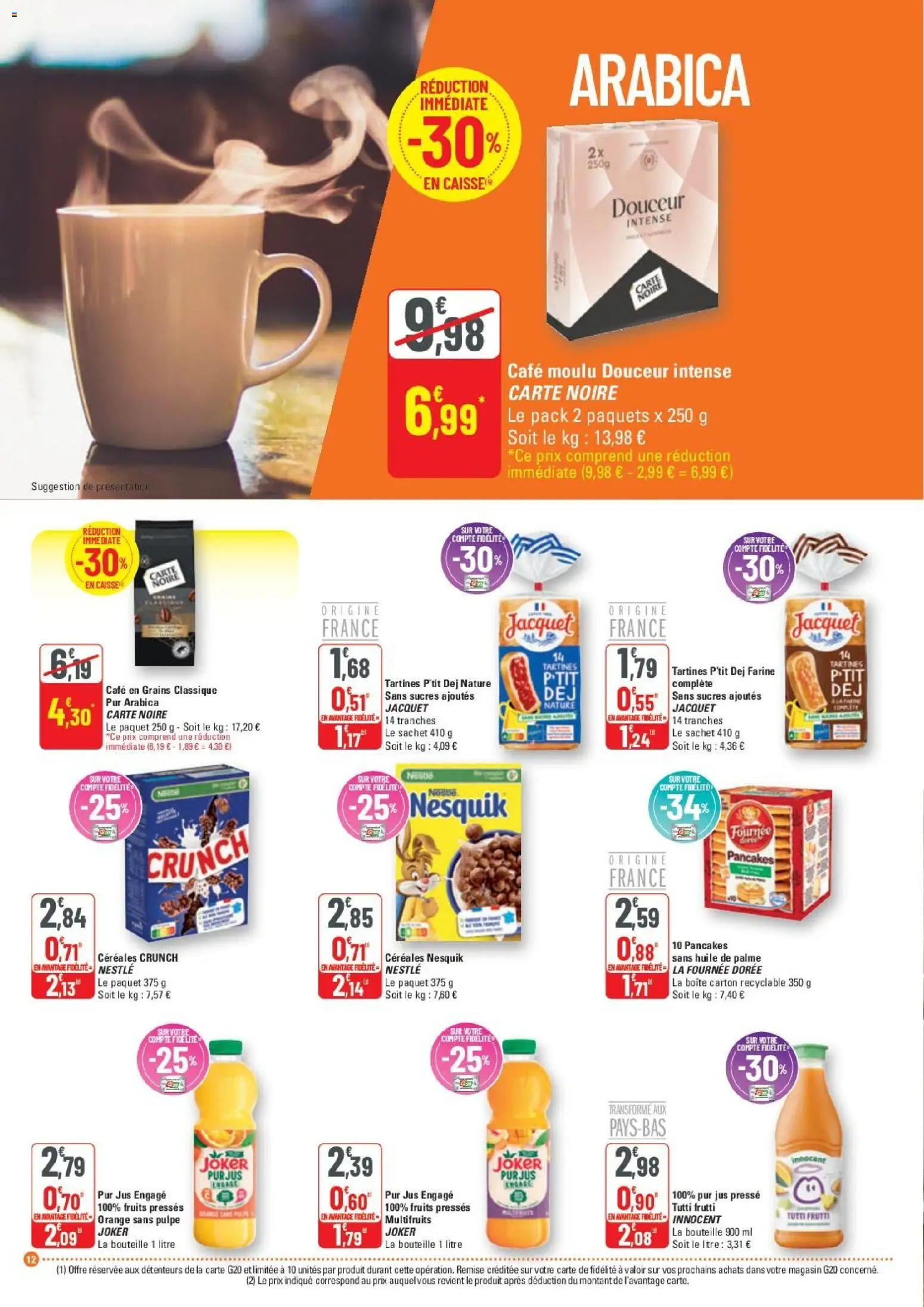 {H1} | Page: 12 | Produits: Café moulu, Huile, Café, Jus