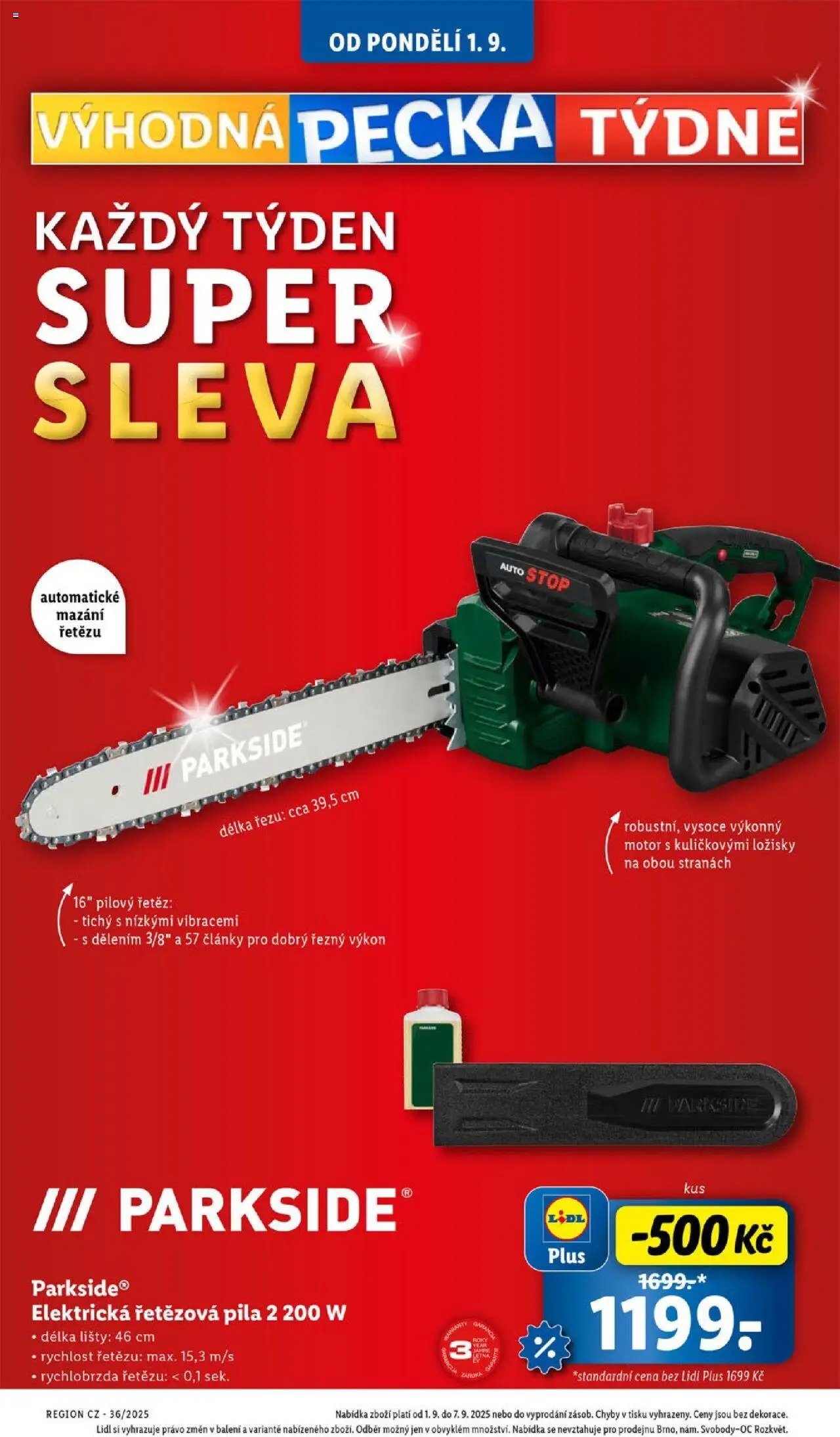Lidl leták - Spotřební zboží od 01.09.2025 | Strana: 2 | Produkty: Parkside, Elektrická řetězová pila, Pila