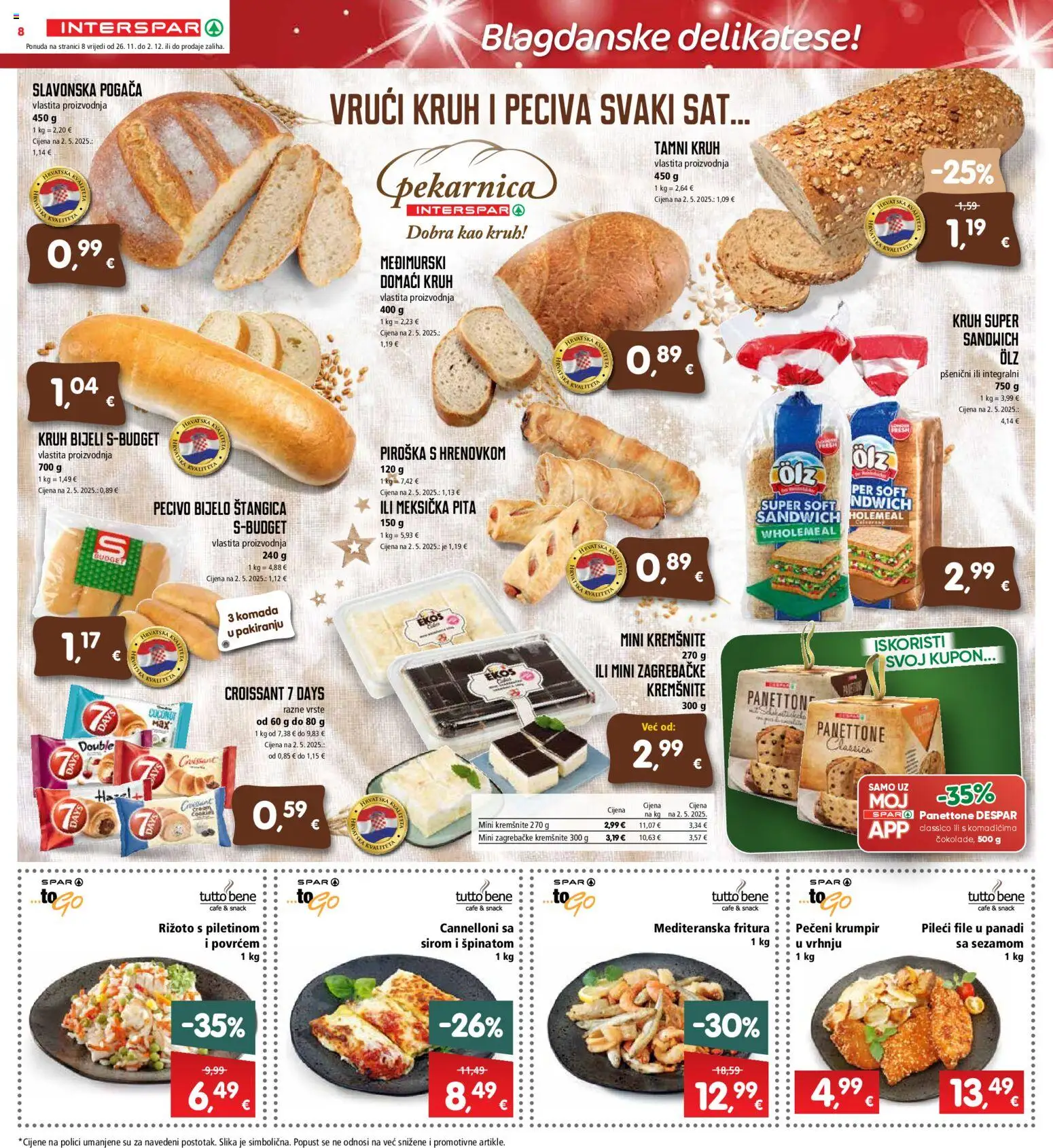 Interspar katalog | vrijedi od 26.11.2025 | Stranica: 8 | Proizvodi: Pileći file, Kruh, Pita, Krumpir