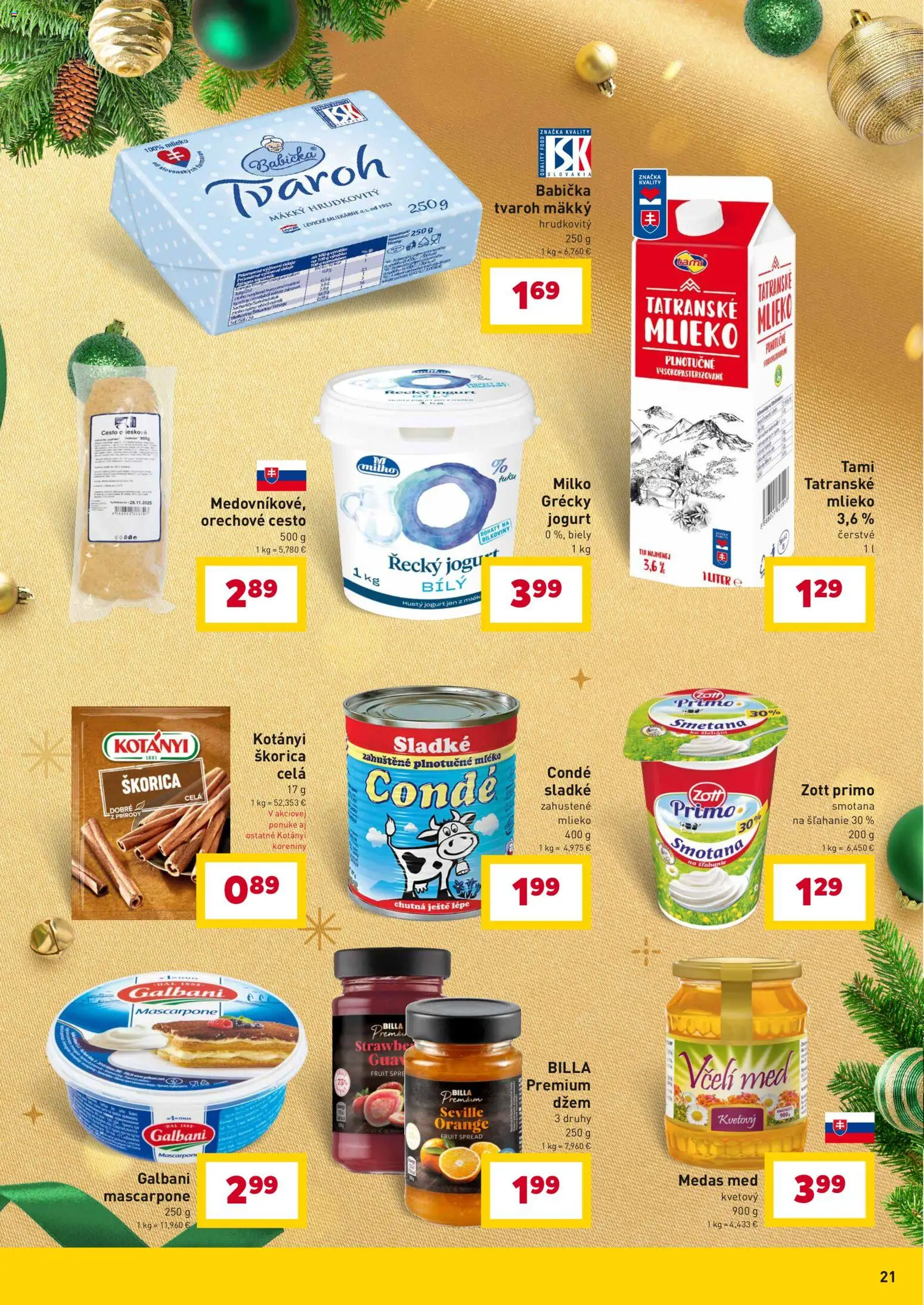 Nové Billa akcie – leták je platný od 10.12.2025 | Strana: 21 | Produkty: Mlieko, Smotana, Tvaroh, Mascarpone