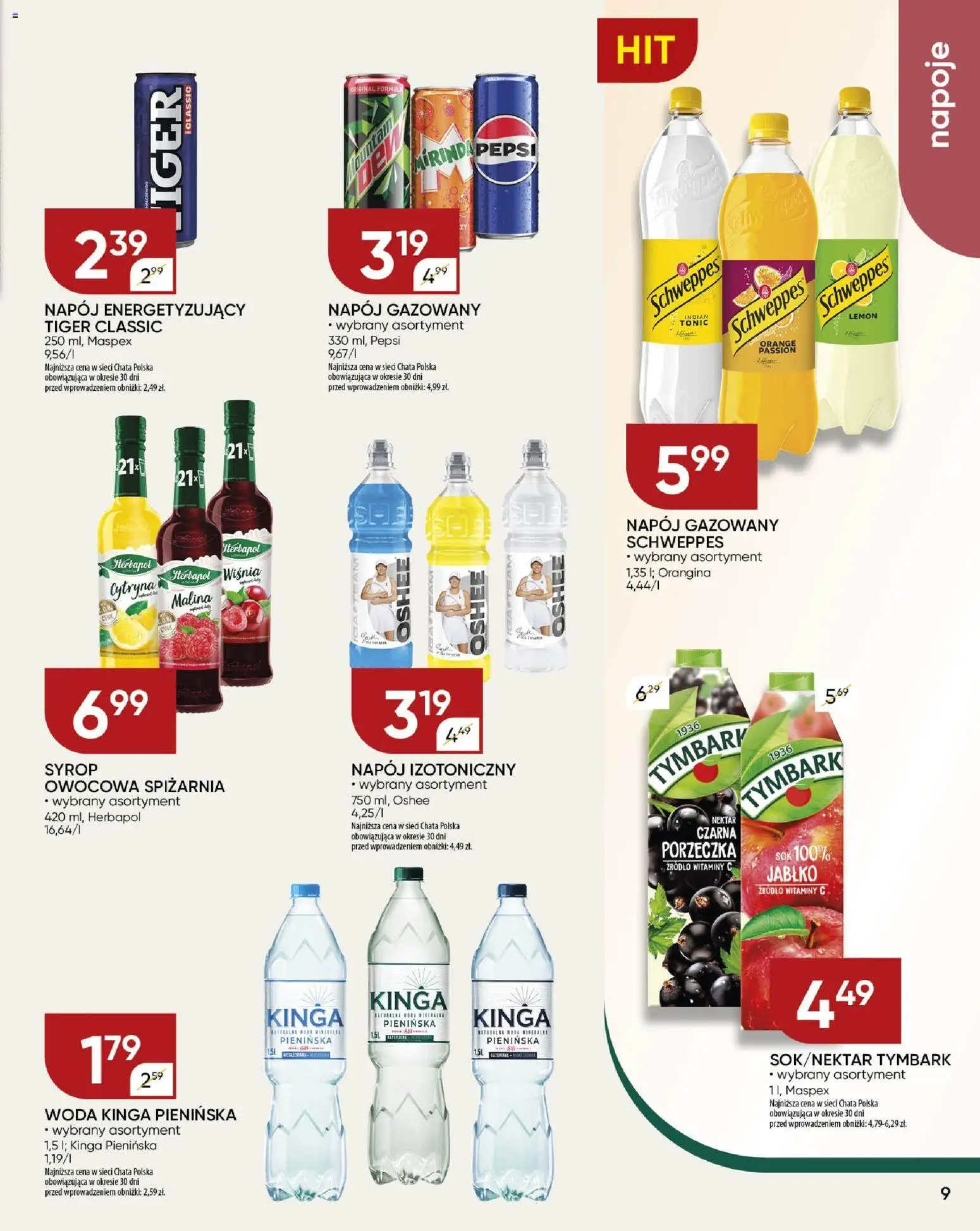 Chata Polska Gazetka od 29.01.2026 | Strona: 9 | Produkty: Cytryna, Malina, Napoje, Woda