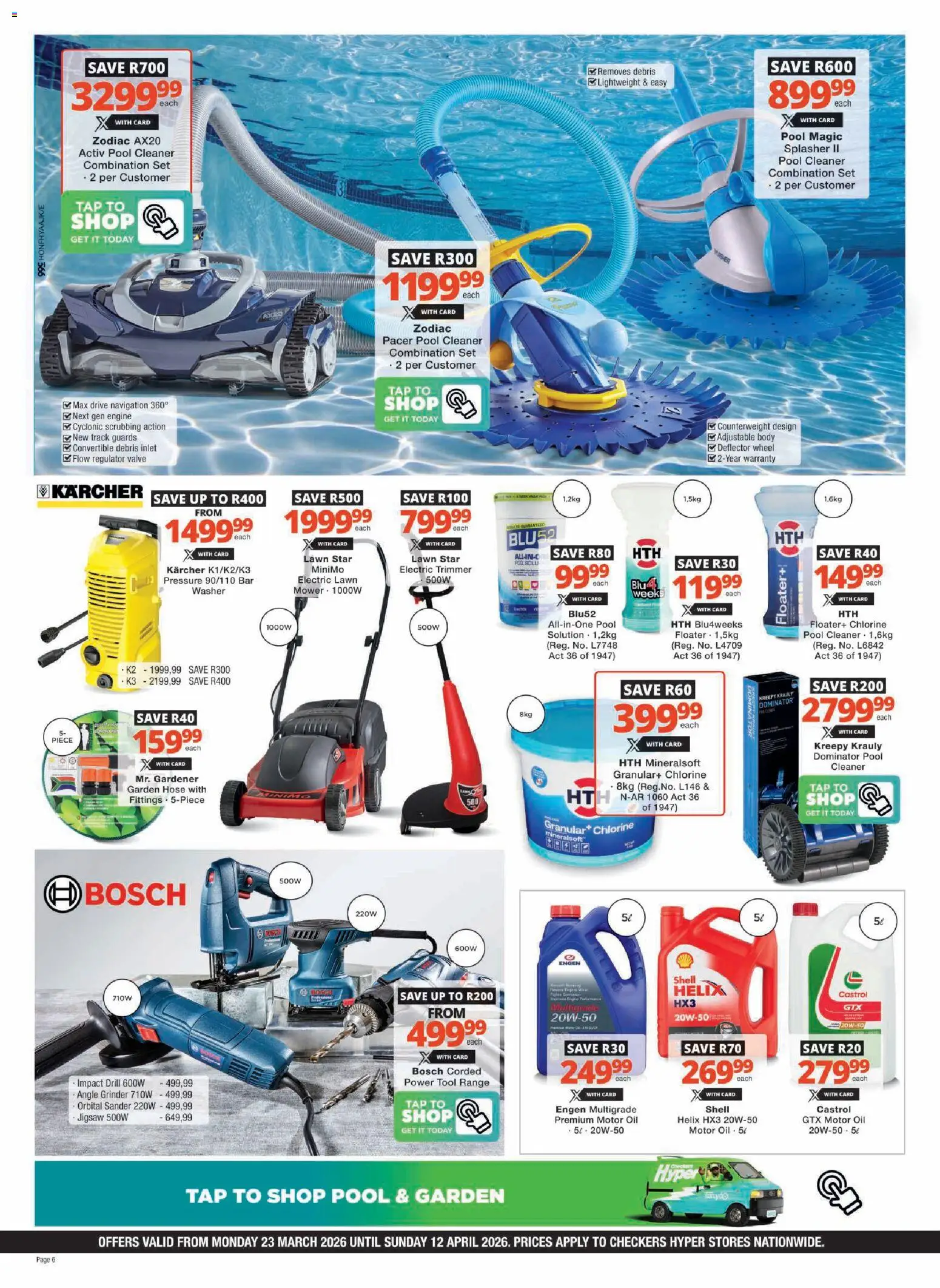 New Checkers catalogue – valid from 23.03.2026 | Page: 6 | Products: Oil, Garden hose, Tap, Angle grinder