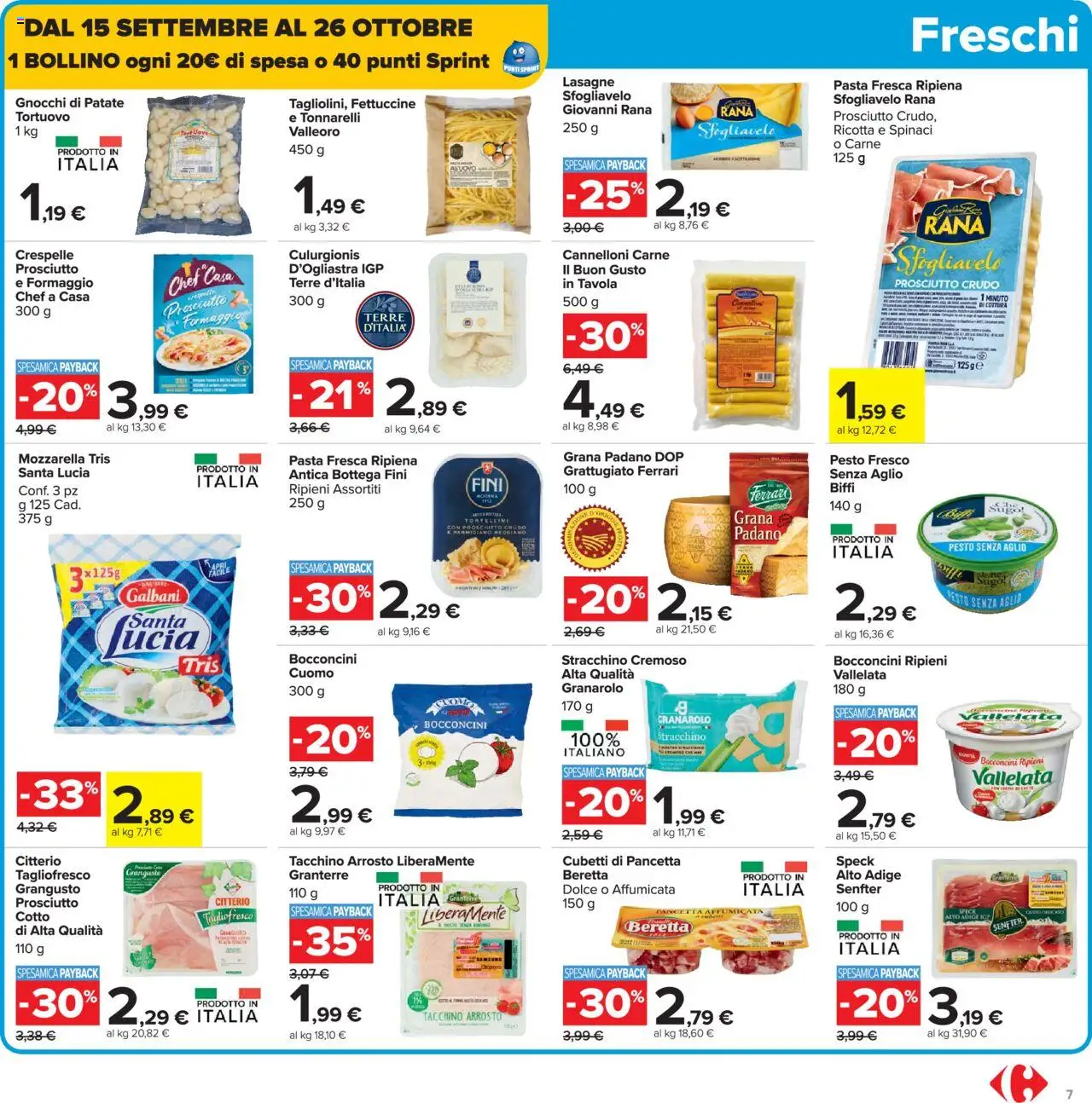 Volantino Carrefour del 15.09.2025 | Pagina: 7 | Prodotti: Prosciutto, Pesto, Gnocchi, Sugo