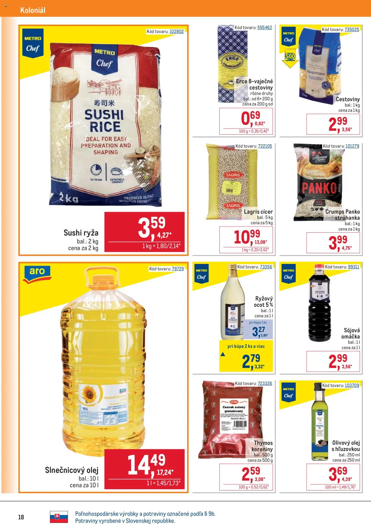 Nové Metro akcie – leták je platný od 10.12.2025 | Strana: 18 | Produkty: Olej, Ryža, Cesnak, Omáčka