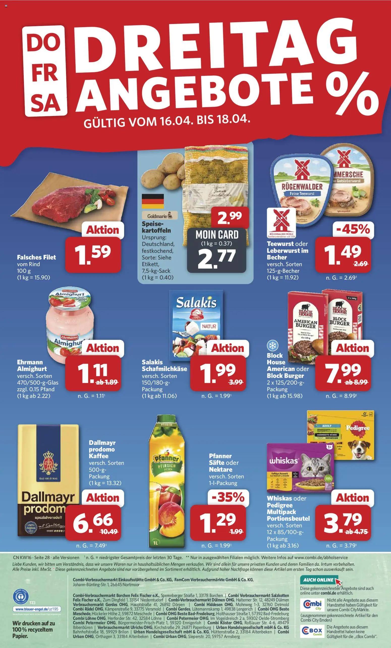 Combi Prospekt 	 – gültig ab 13.04.2026 | Seite: 32 | Produkte: Burger, Dallmayr, Pedigree, Dallmayr prodomo