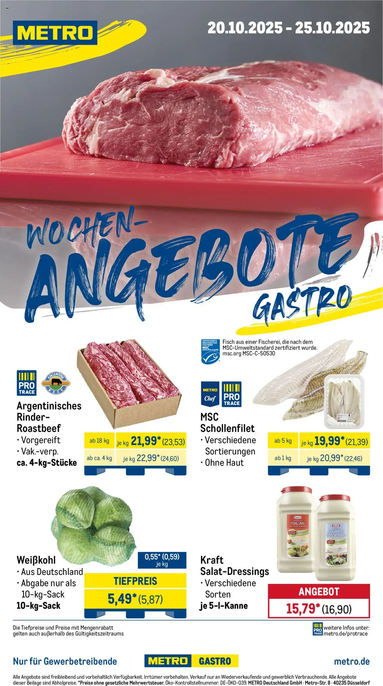 Metro  Wochen-Angebote Gastro – gültig ab 20.10.2025 | Seite: 1 | Produkte: Joghurt, Roastbeef, Fisch