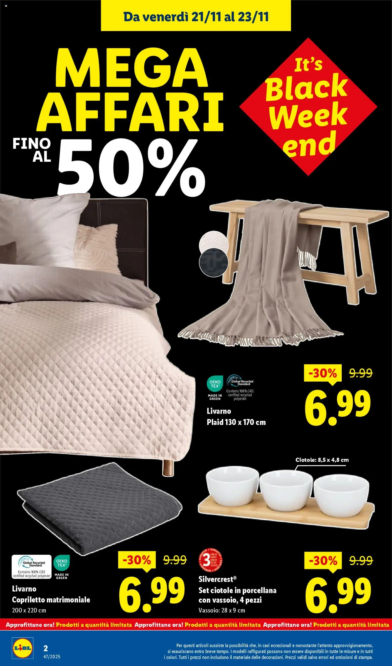 Volantino Lidl del 21.11.2025 | Pagina: 2 | Prodotti: Plaid, Vassoio, Copriletto