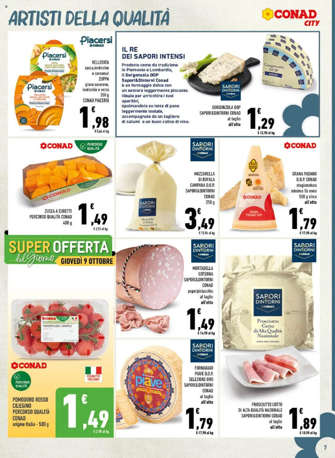 Volantino Conad del 09.10.2025 | Pagina: 7 | Prodotti: Mozzarella, Mortadella, Grana Padano, Piatto