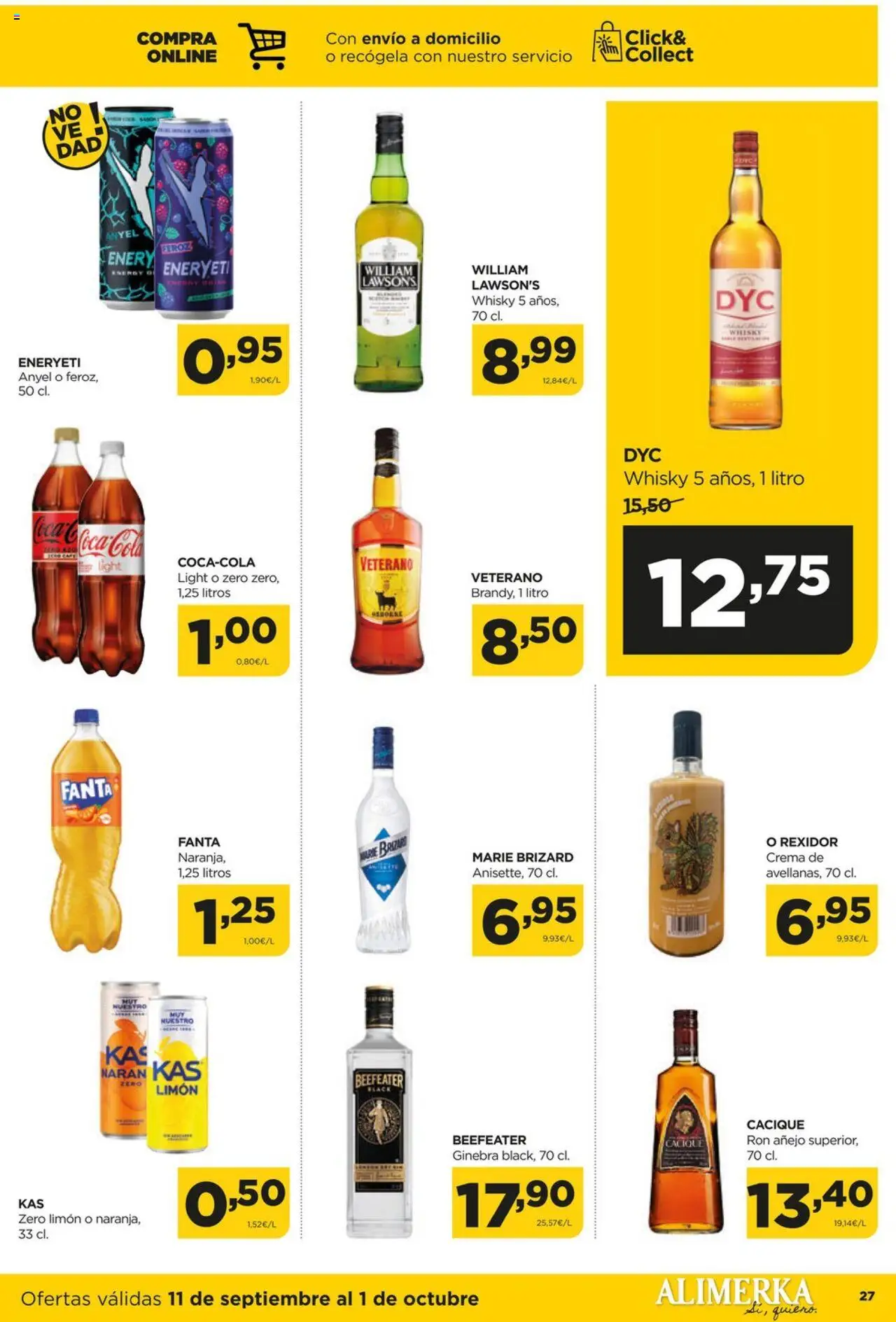 Alimerka folleto Castilla y León │ válido desde el 11.09.2025 | Página: 27 | Productos: Ron, Ginebra, Crema, Whisky