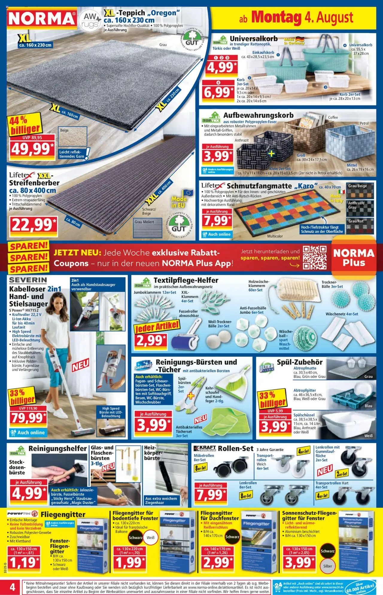 Norma Prospekt 	 - gültig ab dem 04.08.2025 | Seite: 4 | Produkte: Trockner, Korb, Schmutzfangmatte, Bürste