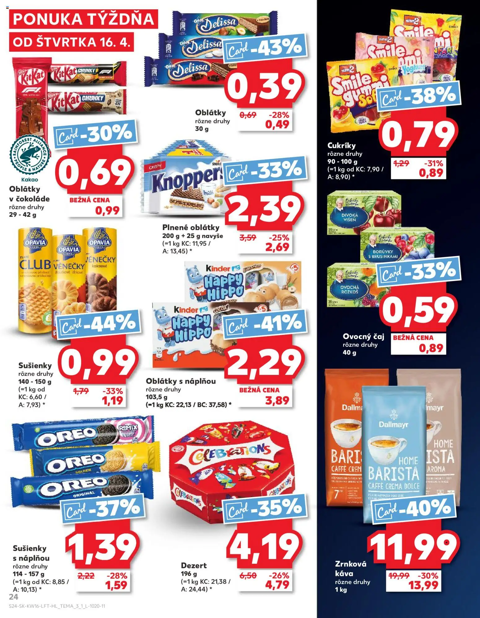 Nové Kaufland akcie – leták je platný od 16.04.2026 | Strana: 24 | Produkty: Káva, Čaj, Cukríky, Kakao