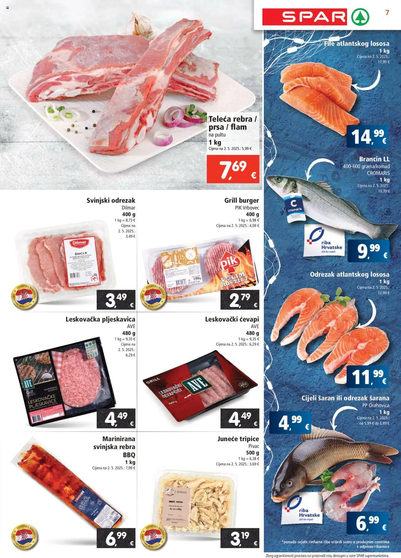 Spar katalog | vrijedi od 15.10.2025 | Stranica: 7 | Proizvodi: Riba, Brancin, Pik Vrbovec, Ćevapčići