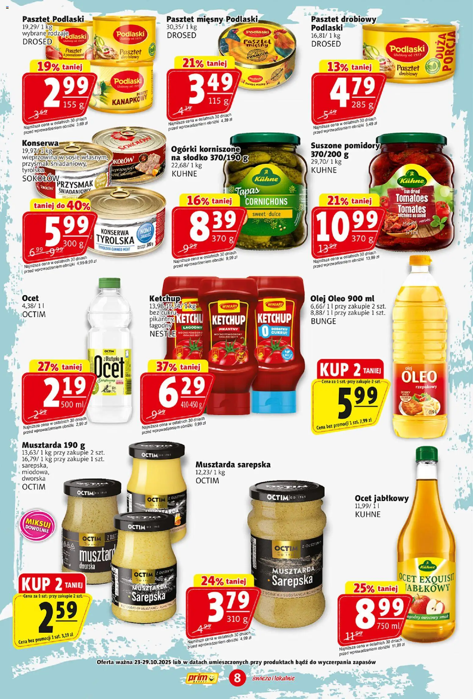 Prim Market Gazetka od 23.10.2025 | Strona: 8 | Produkty: Ocet, Ketchup, Wieprzowina, Ogórki