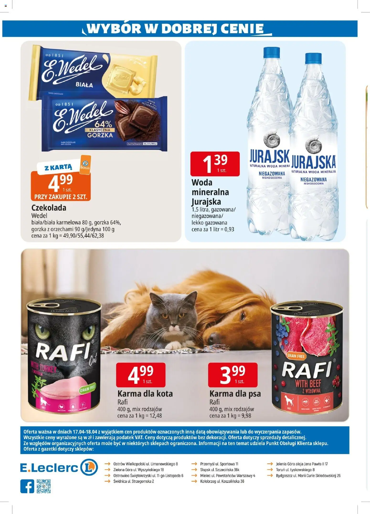 E.Leclerc gazetka - Zielona Góra od 17.04.2026 | Strona: 2 | Produkty: Karma dla kota, Czekolada, Wołowina, Woda
