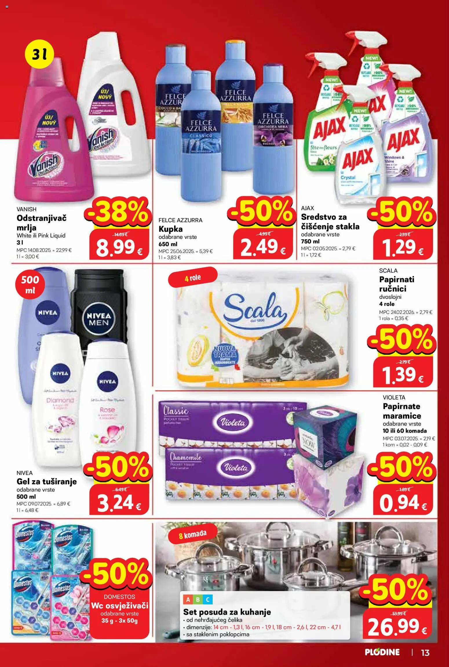 Plodine katalog | vrijedi od 08.04.2026 | Stranica: 13 | Proizvodi: Vanish, Nivea, Violeta, Ajax