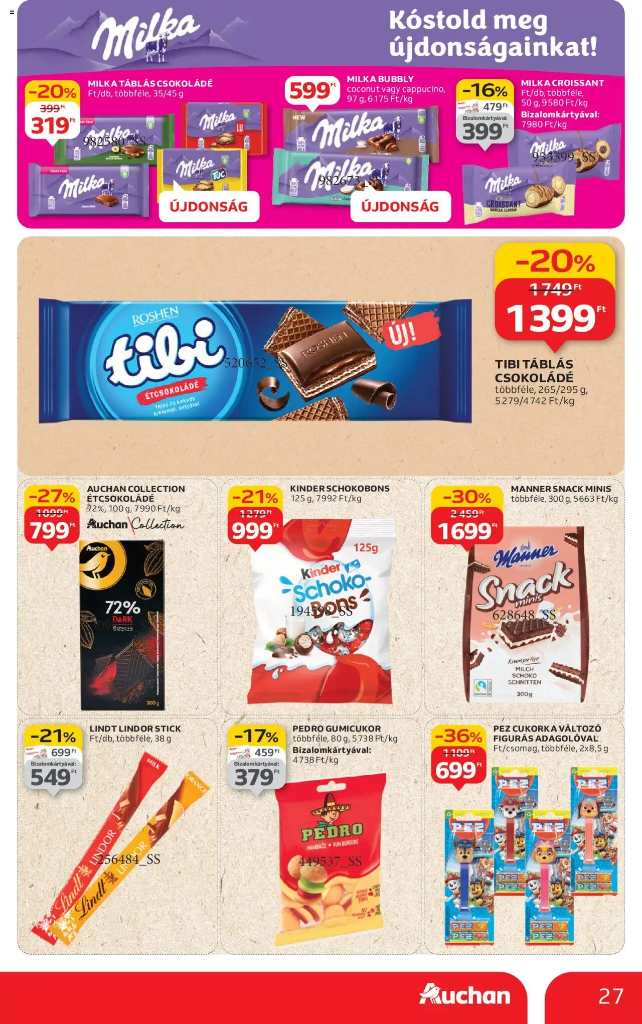 Auchan akciós ujság - amely érvényes a következő dátumtól: 28.08.2025 | Oldal: 27 | Termékek: Gumicukor, Étcsokoládé, Csokoládé, Bors